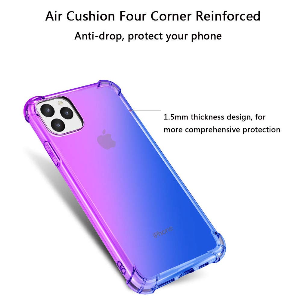 Gradient Shockproof TPU Case for iPhone 11 Pro Max 6.5 Inch | Slim Protective Cover with Reinforced Corners & Airbag Technology | Durable Blue Pink Phone Case for Apple iPhone 11 Pro MAX (2019 Model) | Perfect for Daily Use, Outdoor Activities & Travel Protection
