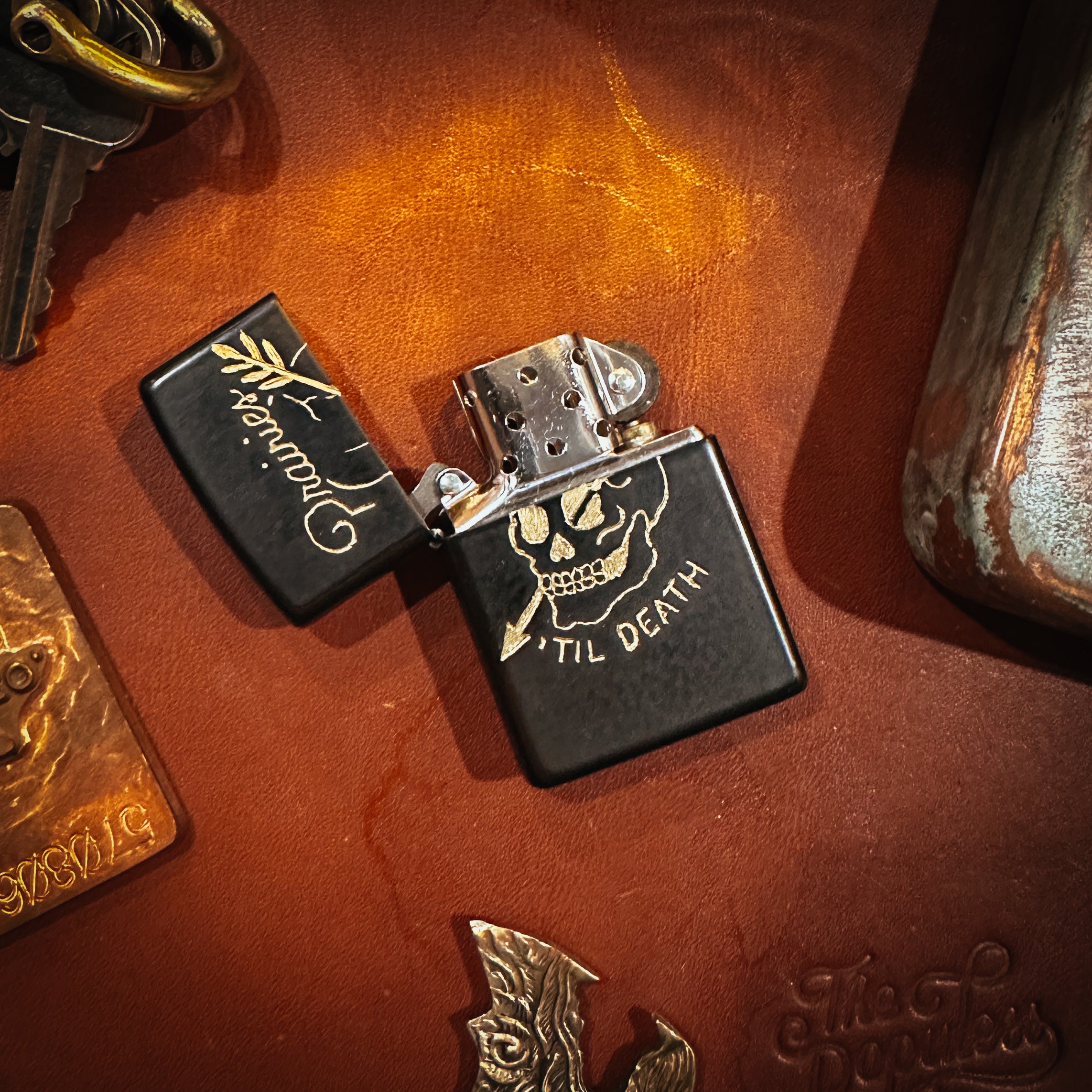 BROOKHAYL x POPULESS Limited Edition Hand Engraved Zippo Lighter 003 Black Matte - Perfect for Collectors, Gifts & Outdoor Adventures