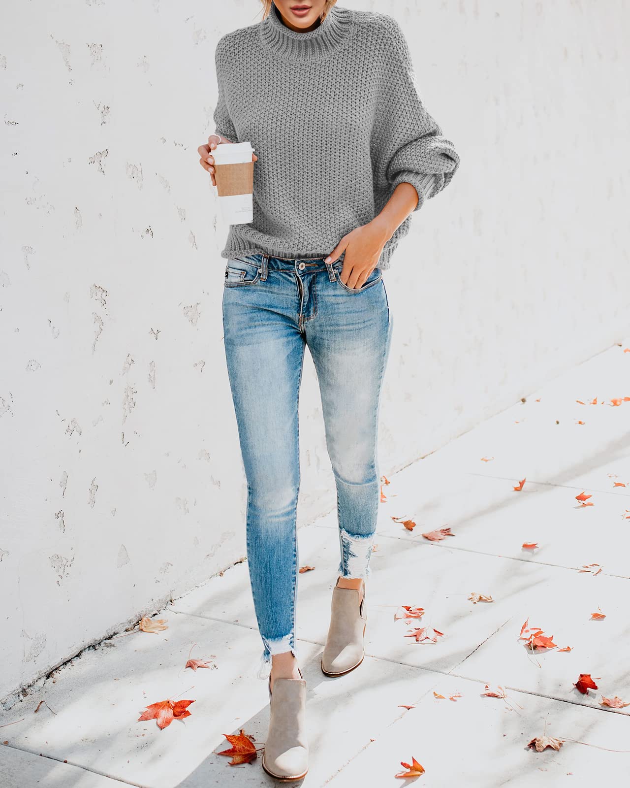 Saodimallsu Women's Oversized Turtleneck Sweater - Batwing Long Sleeve Chunky Knit Pullover Jumper for Casual Wear, Winter Outfits & Cozy Loungewear