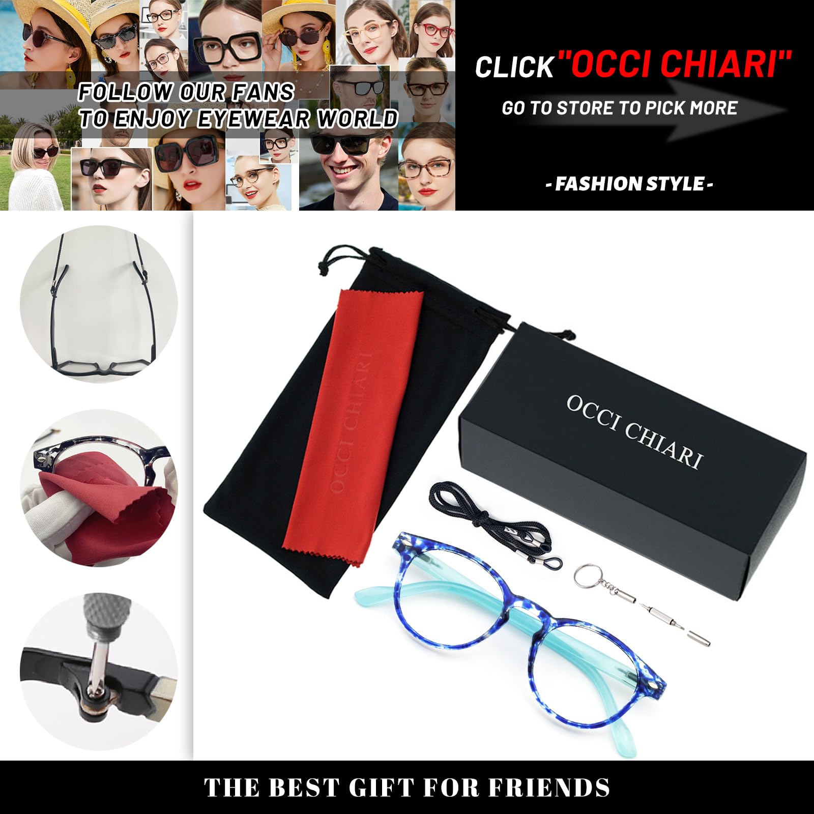 OCCI CHIARI Blue Light Blocking Reading Glasses for Women - Computer Glasses with 1.0 to 6.0 Magnification for Small Faces - Perfect for Office Work, Screen Time & Digital Eye Strain Relief
