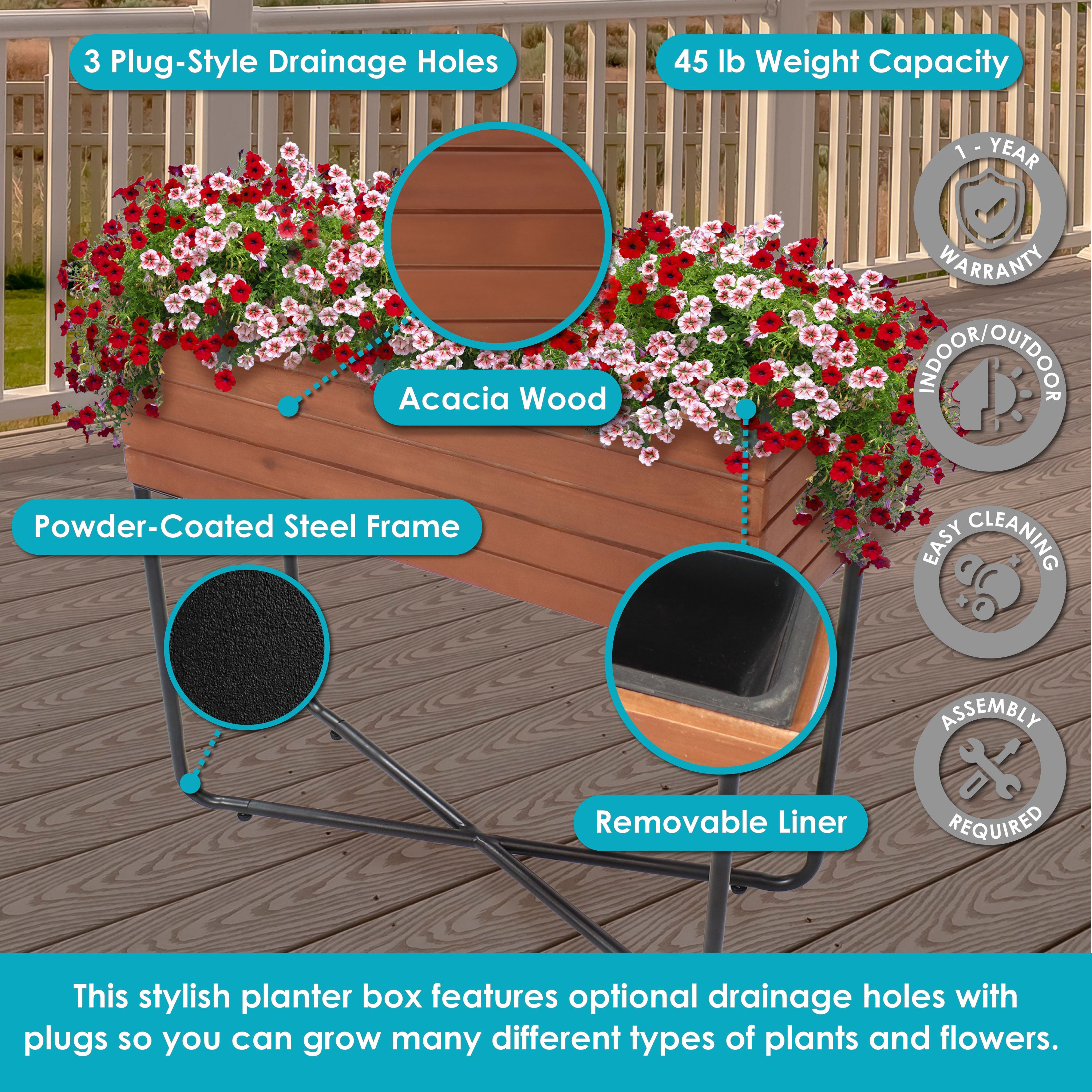 Premium Acacia Wood Raised Garden Bed with Legs & Oil Stained Finish - Elevated Planter Box for Outdoor Gardening, Patio, Deck, or Backyard