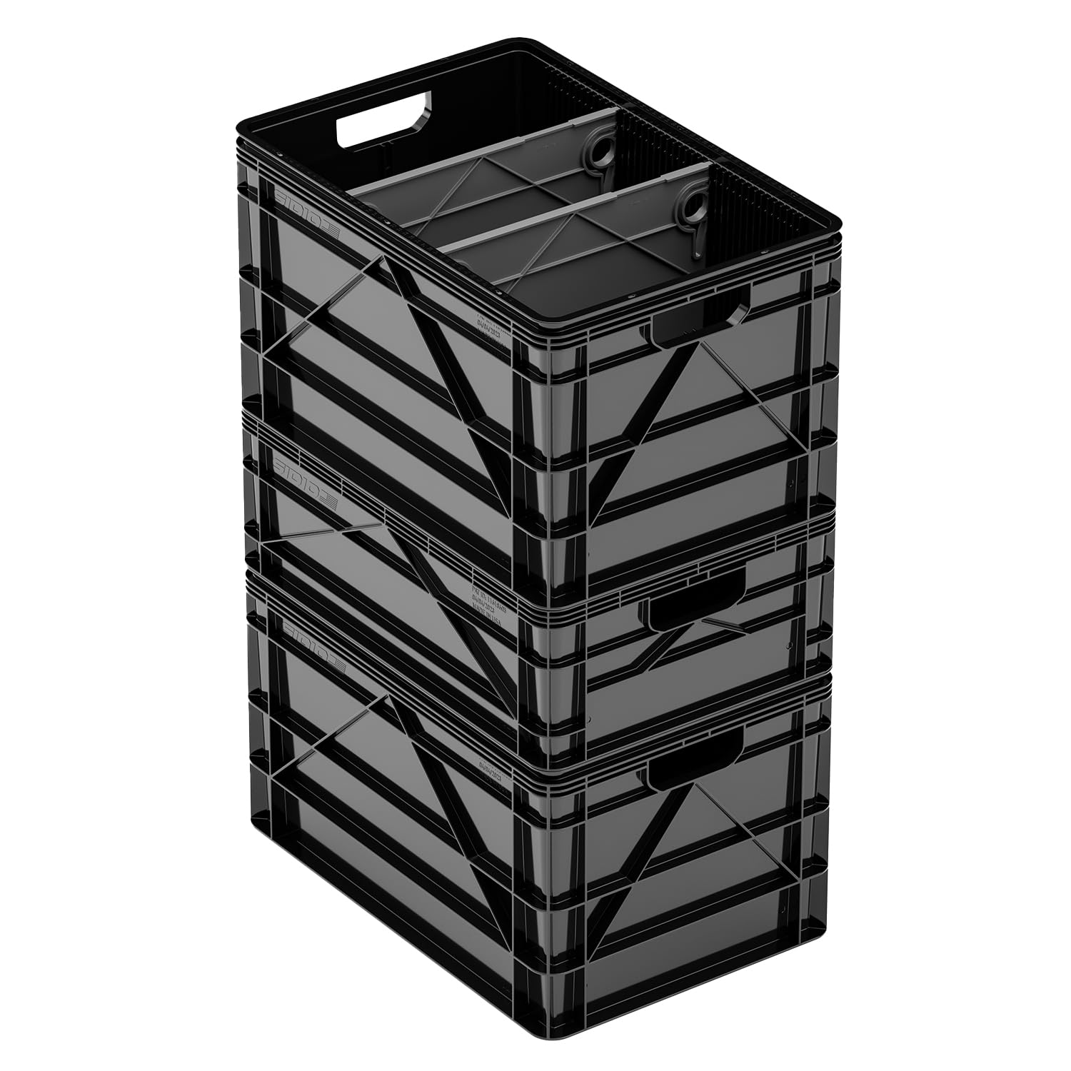 Heavy Duty Stackable Storage Bins - 2 Full-Size & 1 Half-Size Plastic Organizer Totes with Dividers - Durable Storage Containers for Home Office Garage Organization - Perfect for Closet Shelving, Pantry Organization and Outdoor Gear Storage