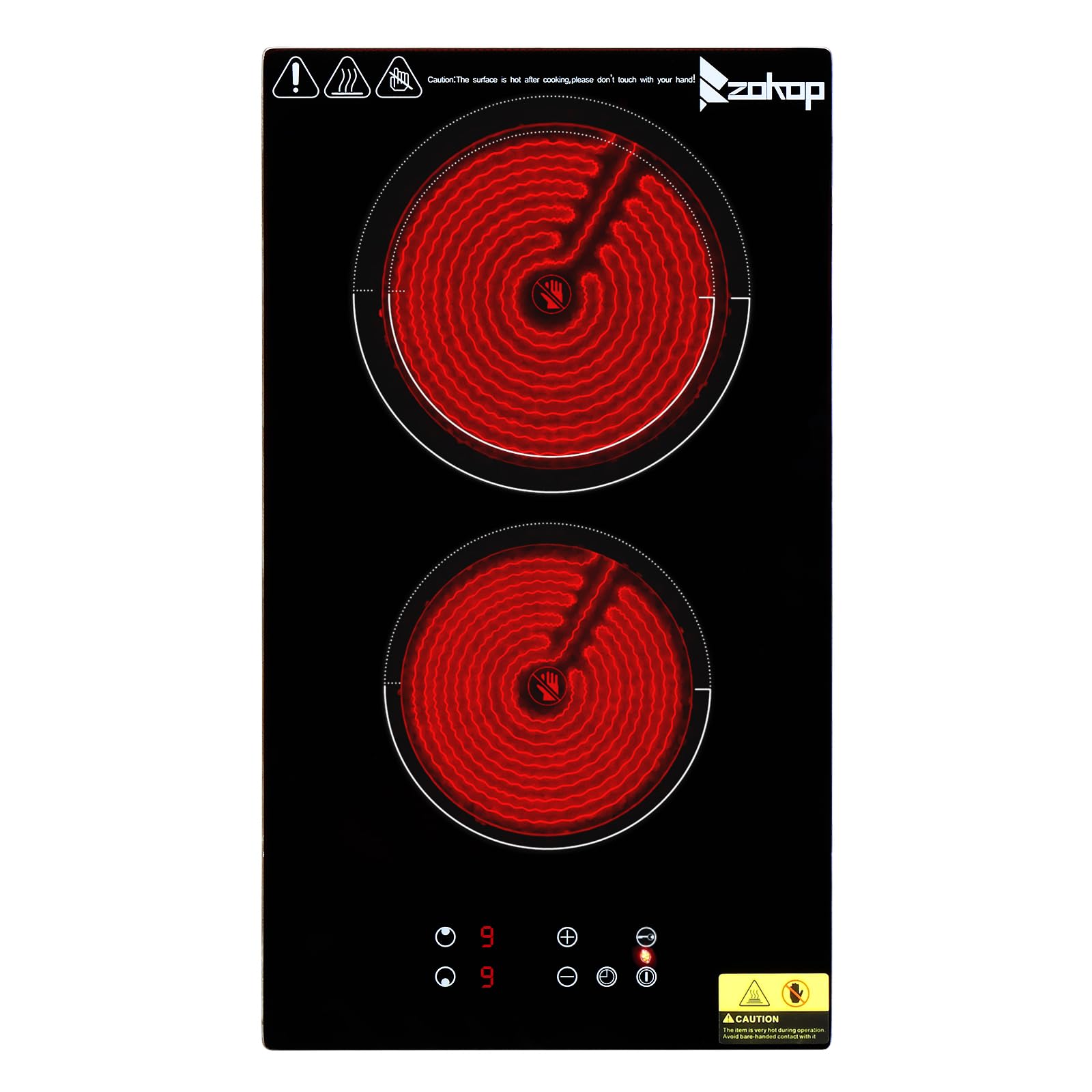 Winado 20 Inch 2 Burner Electric Ceramic Cooktop - 220-240V Flat Top Stove with 9 Heating Levels, Timer, Child Safety Lock & Sensor Touch Control - 3000W for Home Kitchen, RV, Dorm & Small Spaces