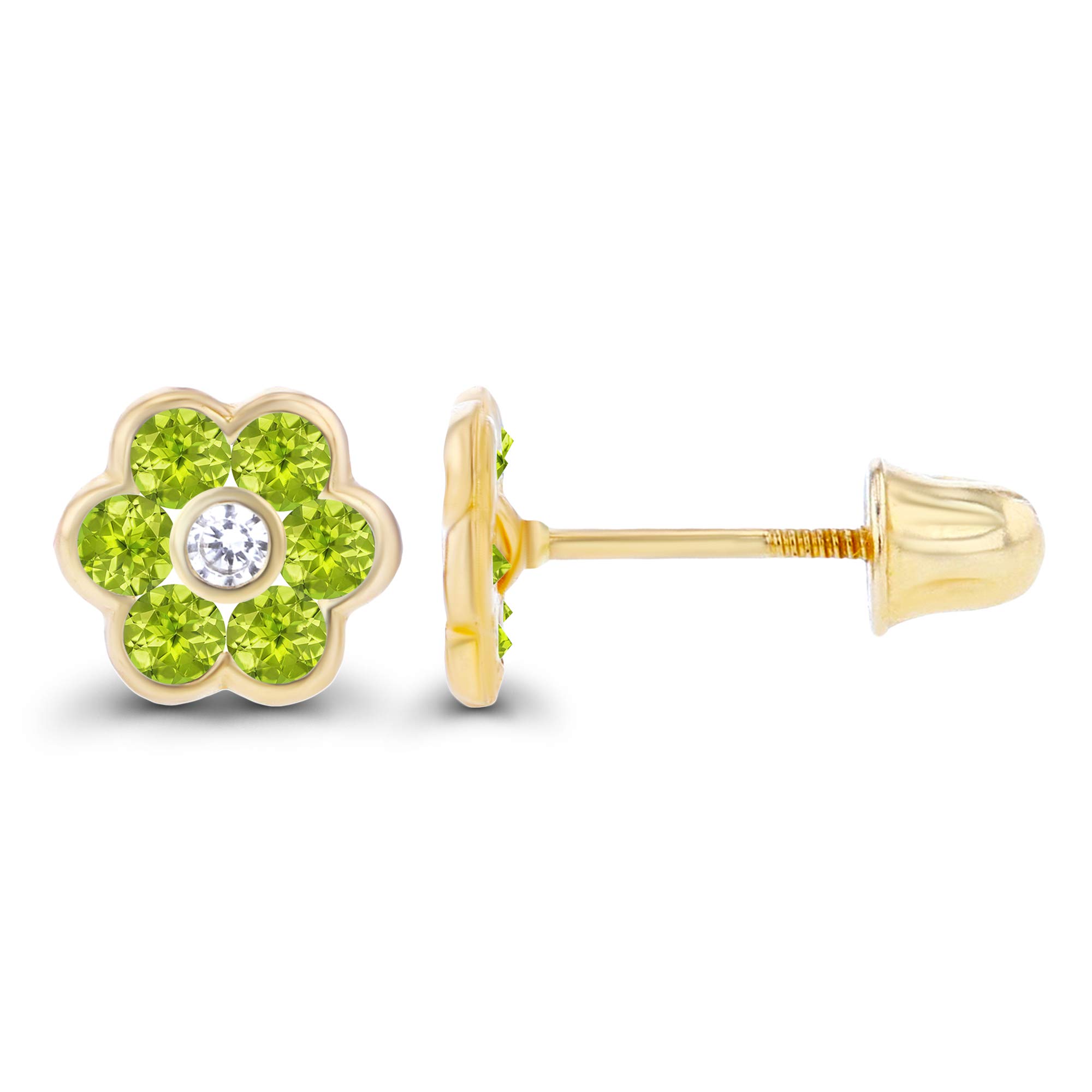 14K Solid Gold 6mm Natural Birthstone Screwback Stud Earrings for Women | 1.25mm White Sapphire Halo | Elegant Gift for Birthday, Anniversary & Special Occasions