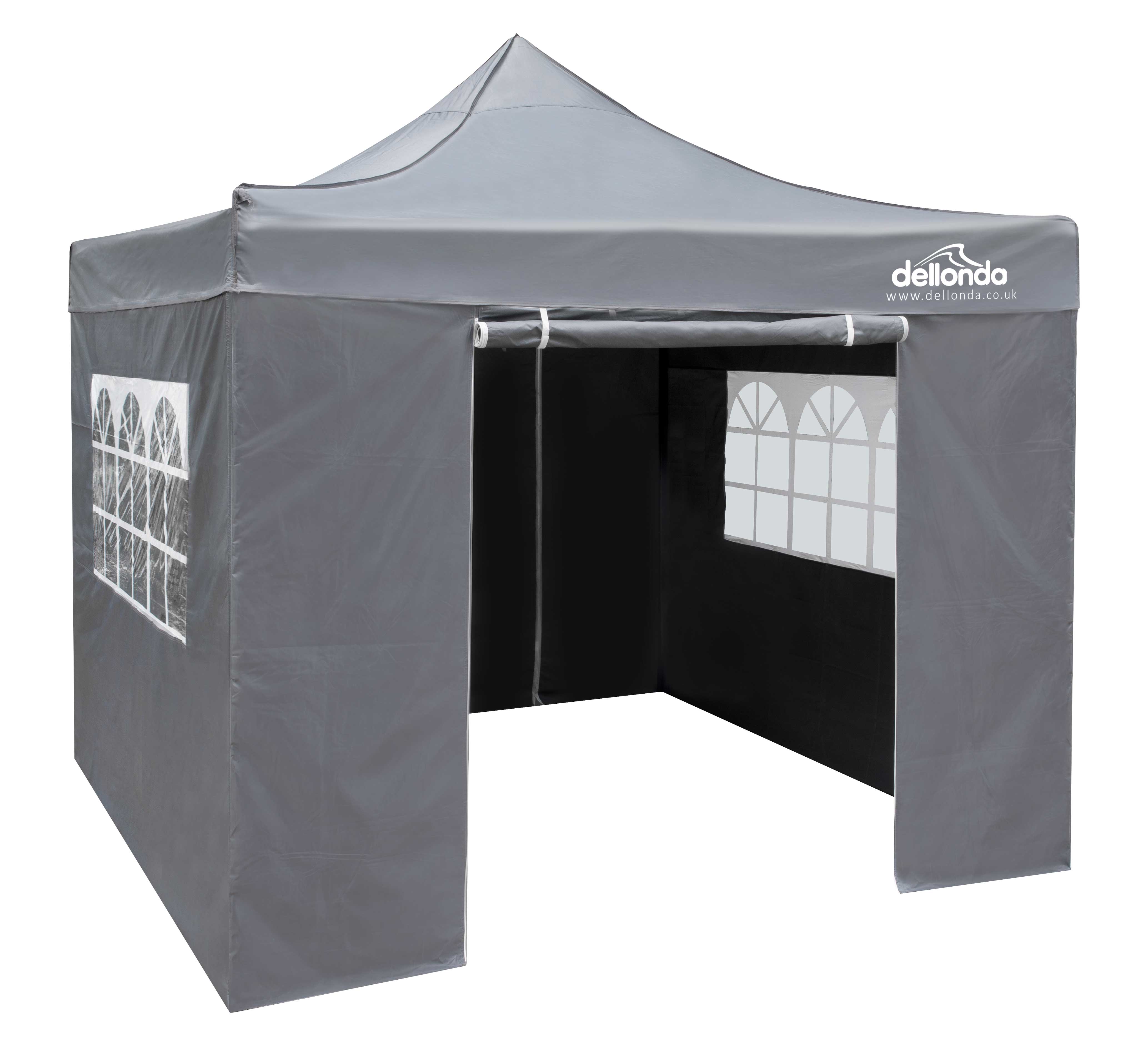 Premium 2x2m Pop Up Gazebo with Waterproof Side Walls - Portable Canopy Tent with Carry Bag, Stakes & Weight Bags - Grey (DG163) - Perfect for Backyard BBQs, Camping & Outdoor Events