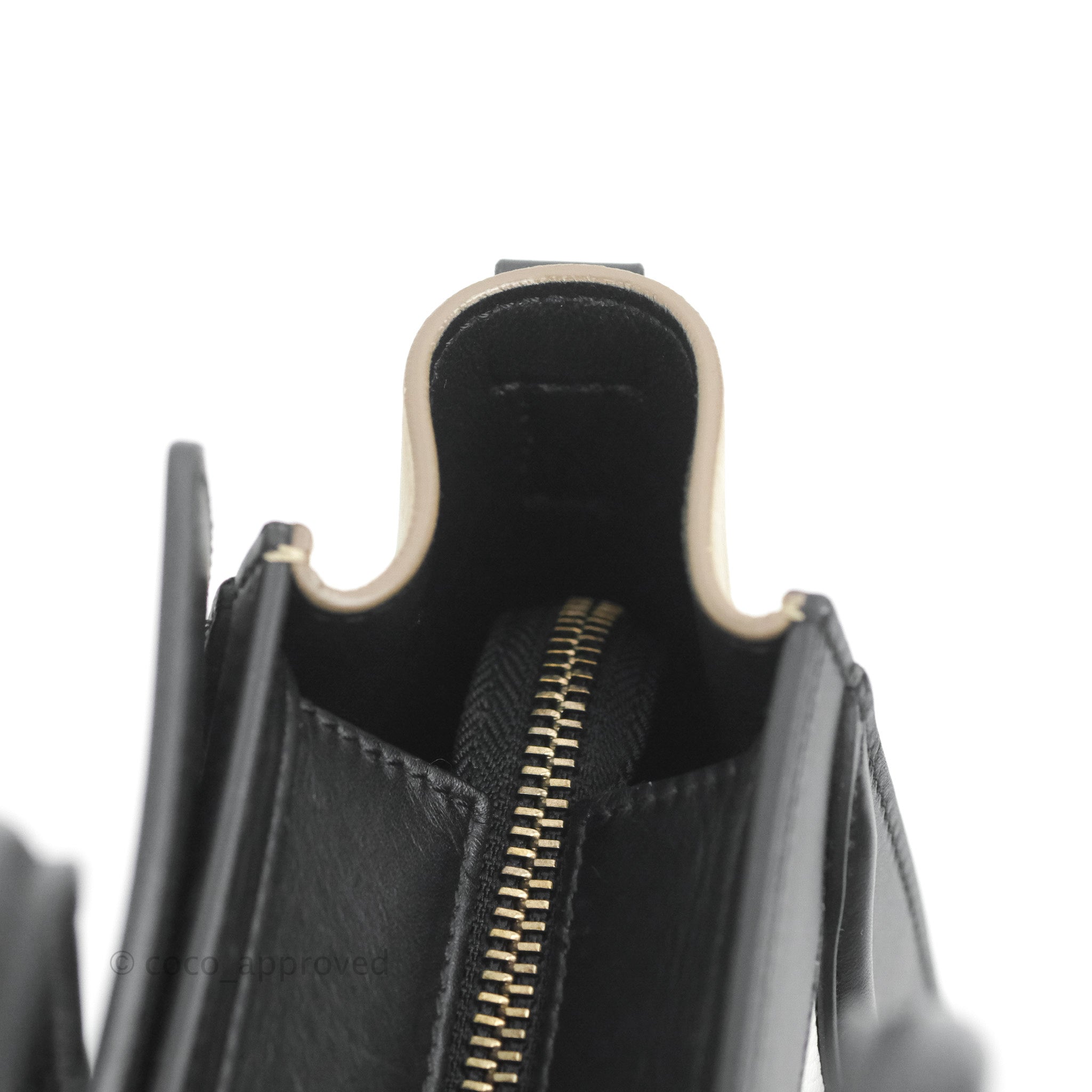 Celine Nano Luggage Bag in Tricolor Dune/White/Black - Premium Grained Calfskin Leather Handbag for Women | Perfect for Work, Travel & Everyday Use