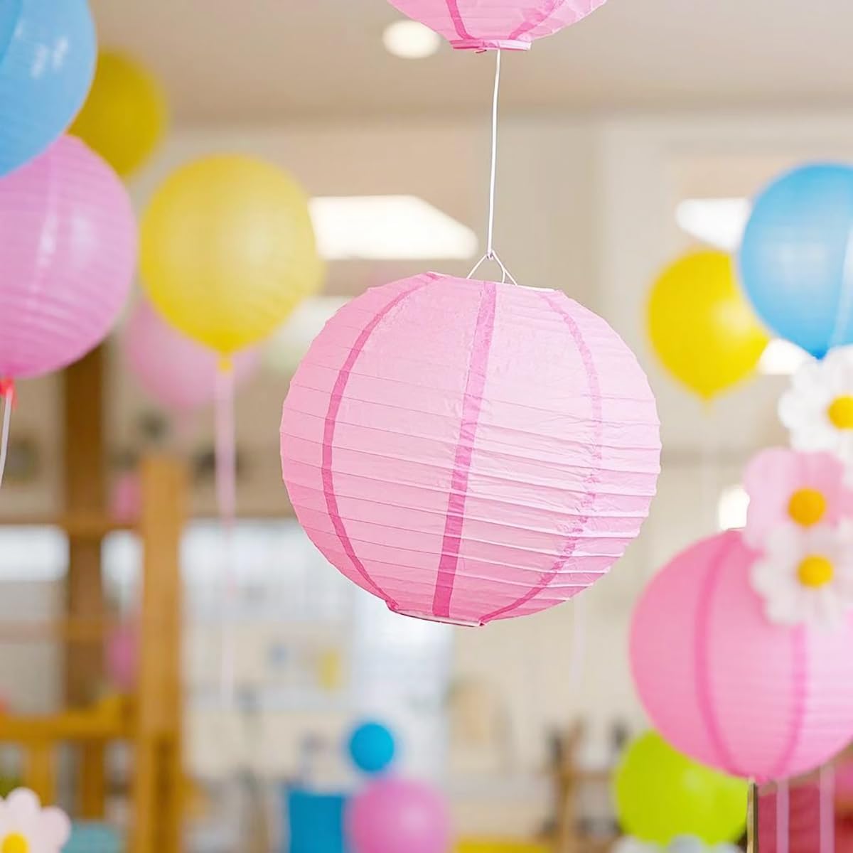 12 Inch Pink Paper Lanterns - Set of 5 Chinese Hanging Lamps for Graduation Party Decor, Birthday Celebrations & Home Festive Lighting