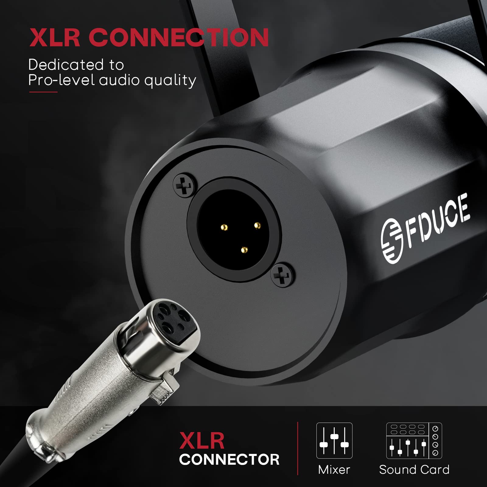 FDUCE SL40X XLR Dynamic Microphone - Professional Cardioid Mic for Vocal Recording, Podcasting, Gaming & Live Streaming | All-Metal Build with Voice-Isolating Technology | Perfect for Home Studios, YouTube Creators & Broadcasters (Black)