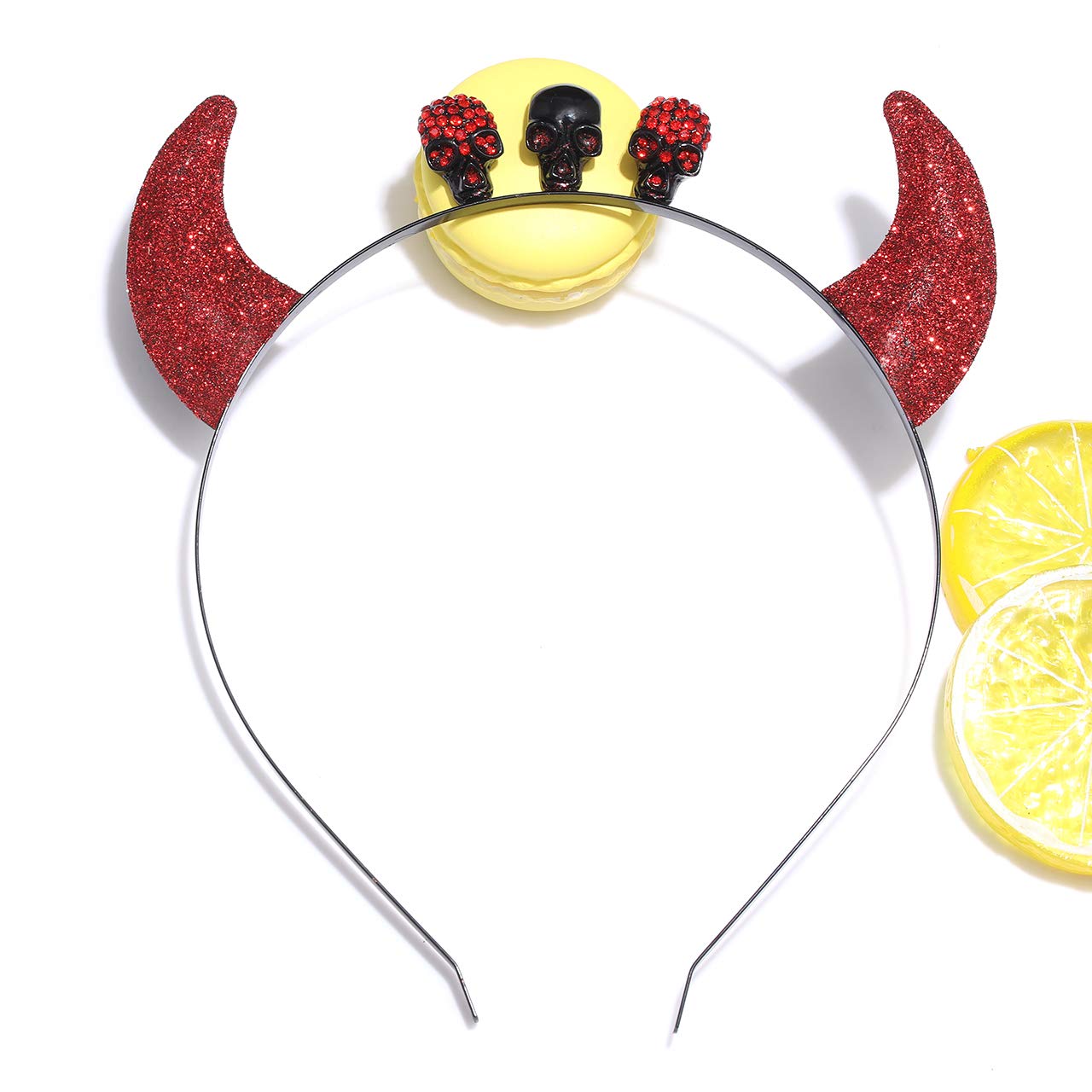 METOBAR Glitter Devil Horns Headband - Sequin Rhinestone Halloween Headbands for Women & Kids - Fancy Costume Party Accessory for Halloween, Cosplay, and Festive Events