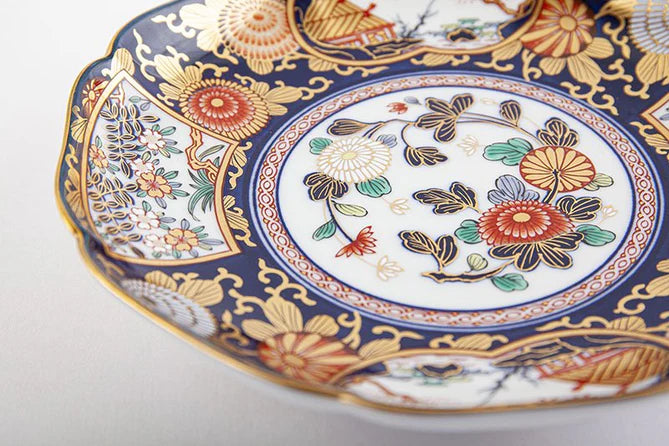 Authentic Arita Yaki Japanese Imari Style Ceramic Plate - 7.7 Inch (19.5cm) Handcrafted Dinnerware for Fine Dining & Home Decor