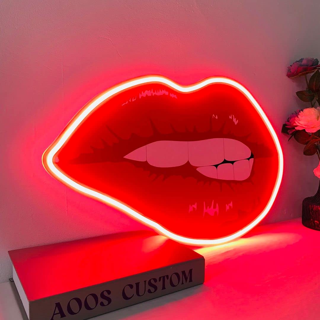 Biting Lips Neon Signs - Custom LED Wall Art for Bedroom, Home, Wedding & Party Decor - Perfect for Aesthetic Room, Bathroom & Kitchen Lighting - Create a Vibrant Atmosphere for Parties, Weddings & Home Styling