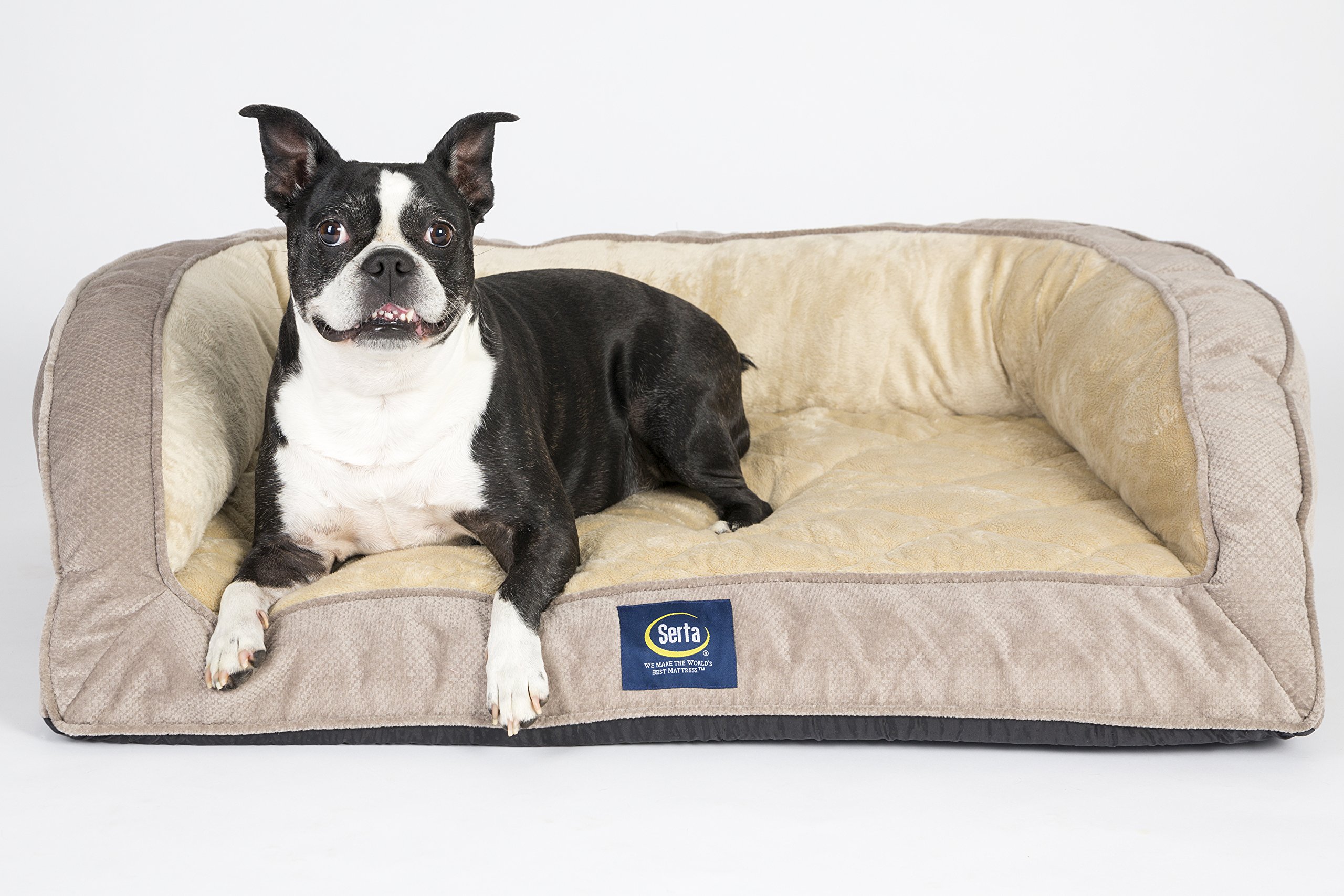 Serta Ortho Quilted Large Grey Pet Bed for Dogs & Cats - Comfortable Couch Sofa Dog Bed with Removable Washable Cover - Perfect for Living Room, Bedroom & Office Use