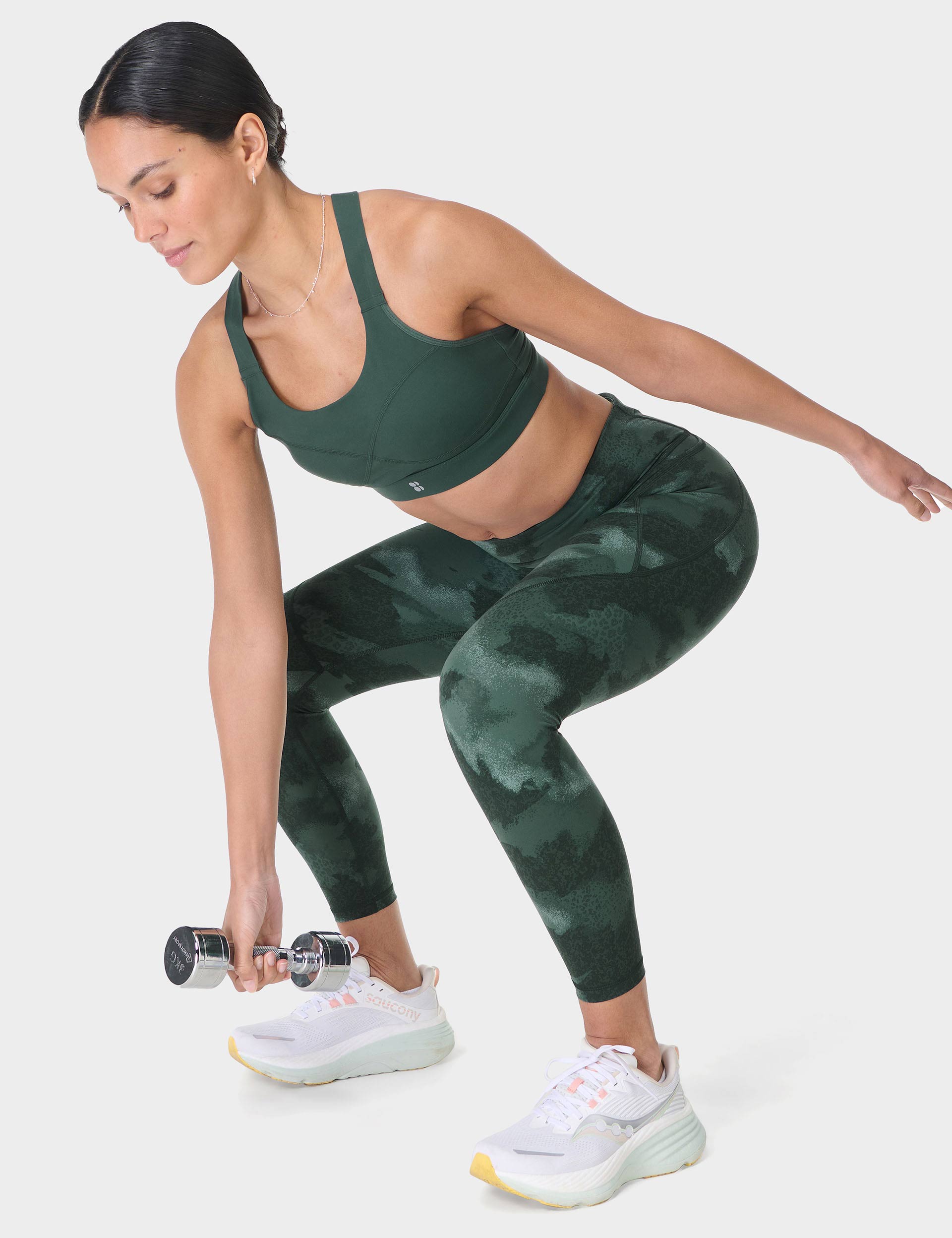 Power 7/8 Gym Leggings for Women - Green Terrain Camo Print High Waist Yoga Pants - Moisture Wicking Workout Leggings for Running, Yoga & Fitness Training