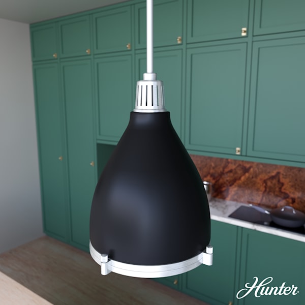 Hunter Bluff View 1-Light Matte Black Pendant Light - Modern Ceiling Lighting for Kitchen, Dining Room & Entryway