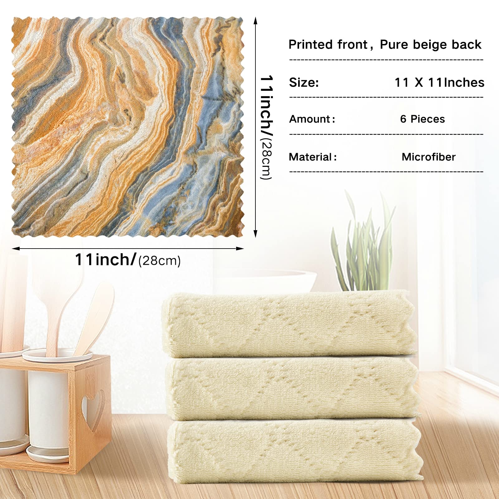 Golden Marble Dish Towels Set of 6 - Absorbent & Lint-Free for Kitchen & Bar Use