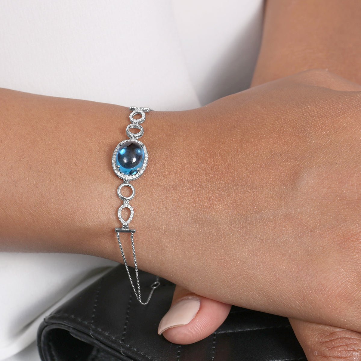 Blue Topaz & Diamond Infinity Heirloom Bracelet in 14k White Gold - Elegant Jewelry Gift for Women, Anniversary, Mother's Day & Special Occasions