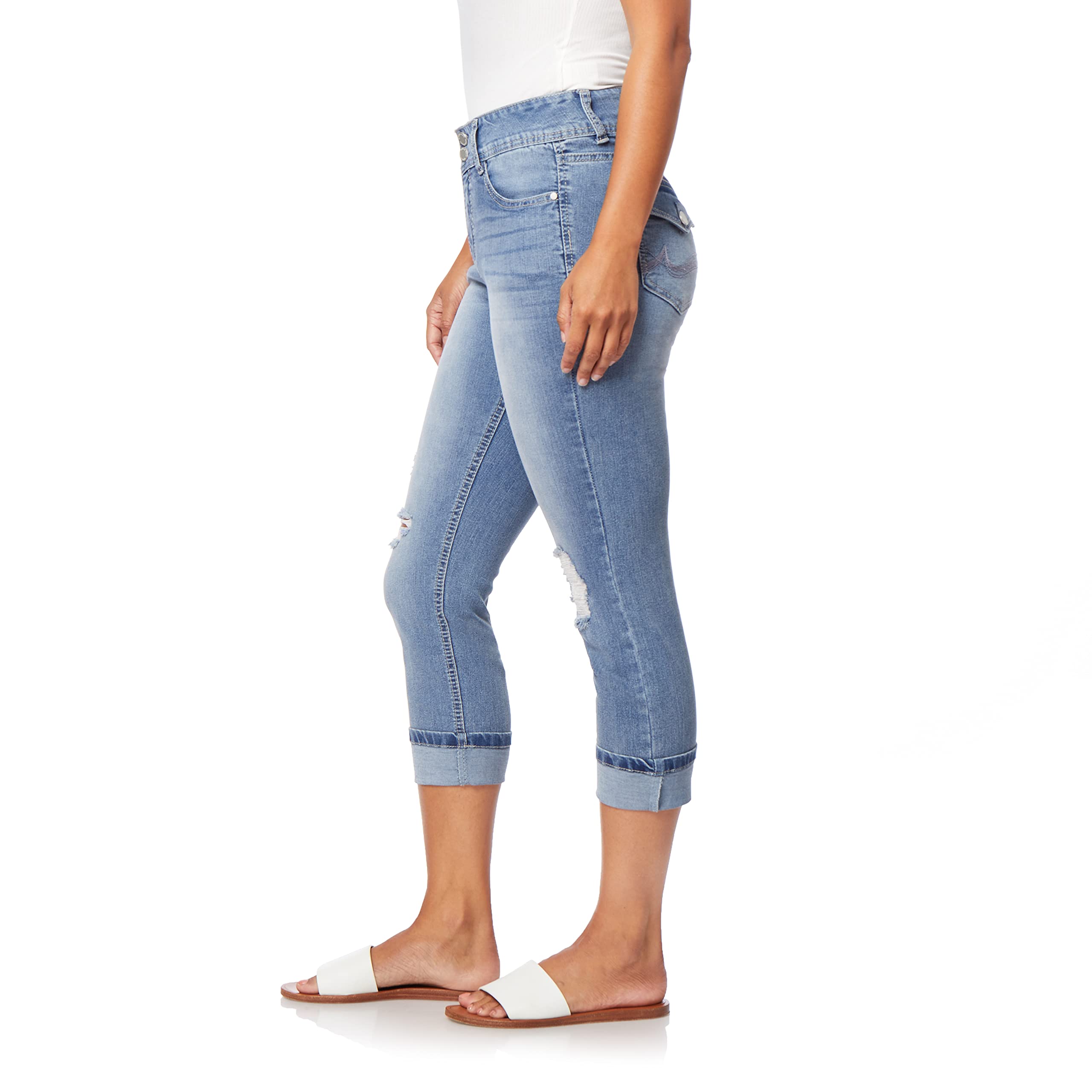 Angels Forever Young Women's Curvy High-Waisted Crop Jeans - Stretchy Denim for Comfort & Style | Perfect for Casual Outings & Date Nights