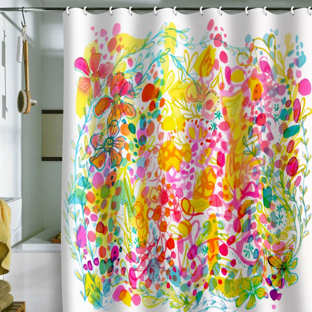 Stephanie Corfee Bubble Garden Waterproof Shower Curtain 69x72 Inches - Vibrant Floral Bathroom Decor for Modern & Vintage Bathrooms