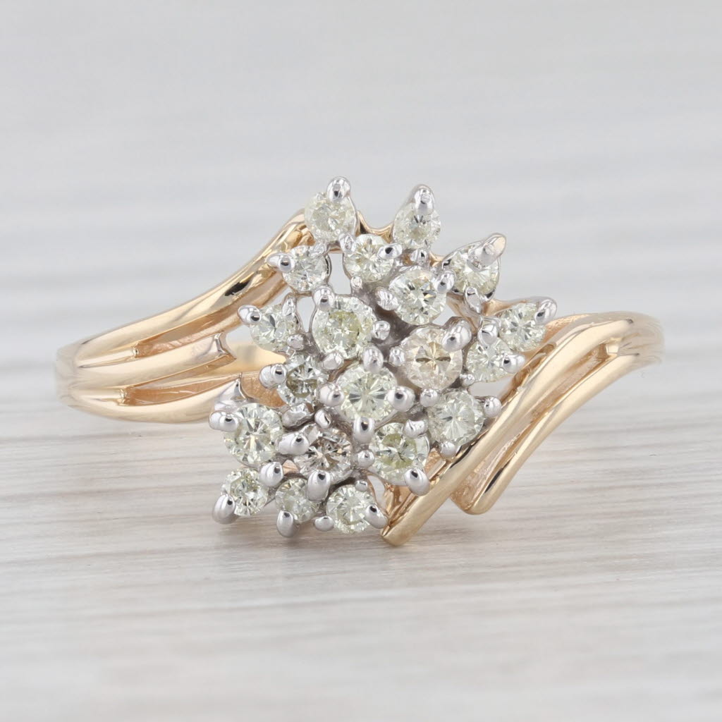 0.30ctw Diamond Cluster Bypass Ring in 14k Yellow Gold - Size 6.5 | Elegant Wedding Band, Anniversary Gift & Everyday Jewelry for Women