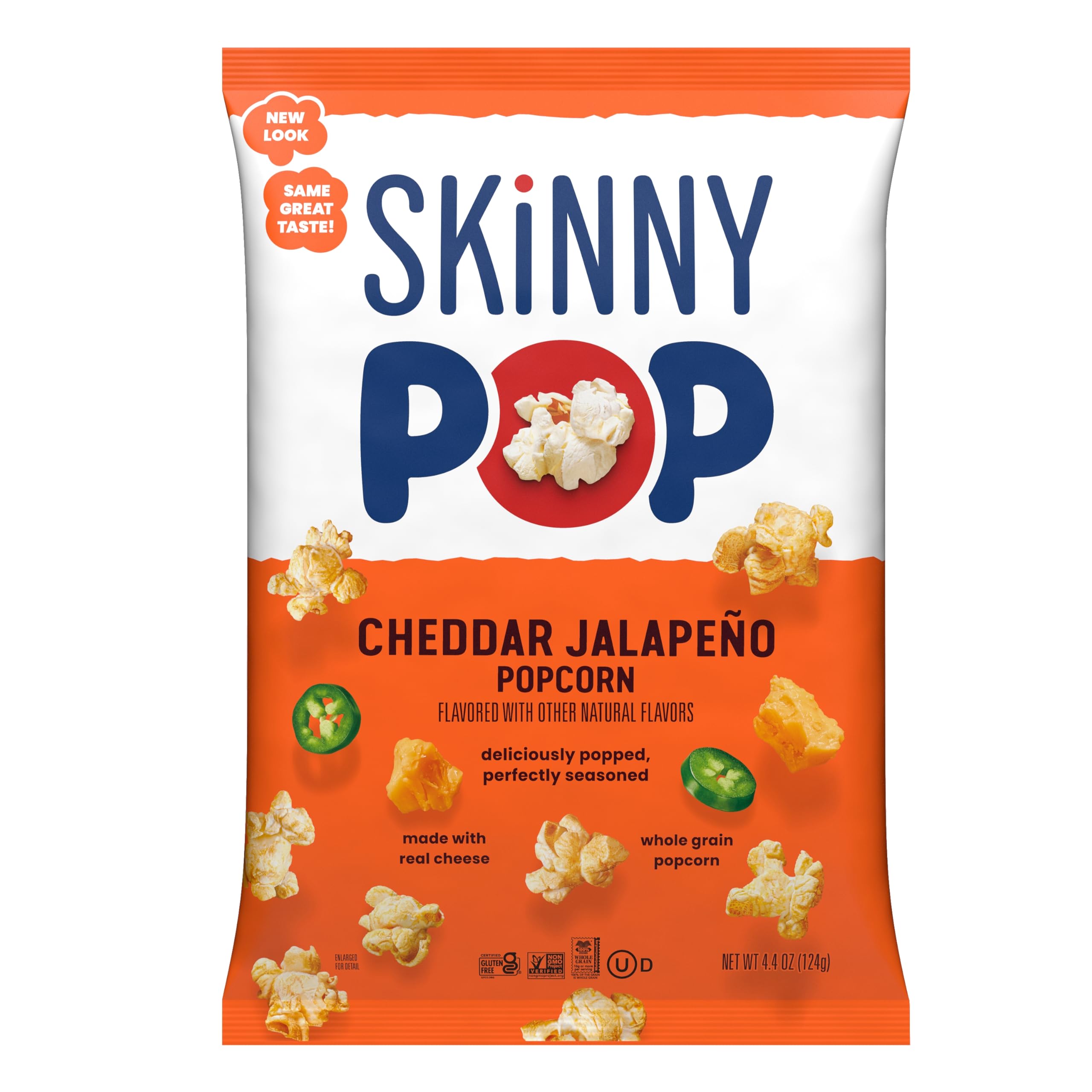 SkinnyPop Cheddar Jalapeno Popcorn - 4.4oz Grocery Size Bags | Gluten Free, Low Calorie Snack | Perfect for Movie Nights, Office Snacks & Healthy On-the-Go Treats