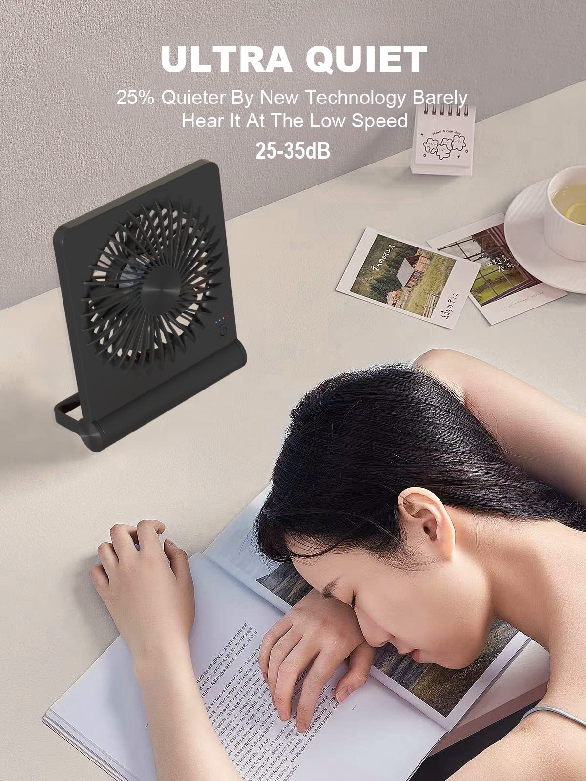 Portable USB Rechargeable Desk Fan - 3 Speed Adjustable, Ultra Quiet, Strong Airflow - Perfect for Office, Home, Travel & Camping Use