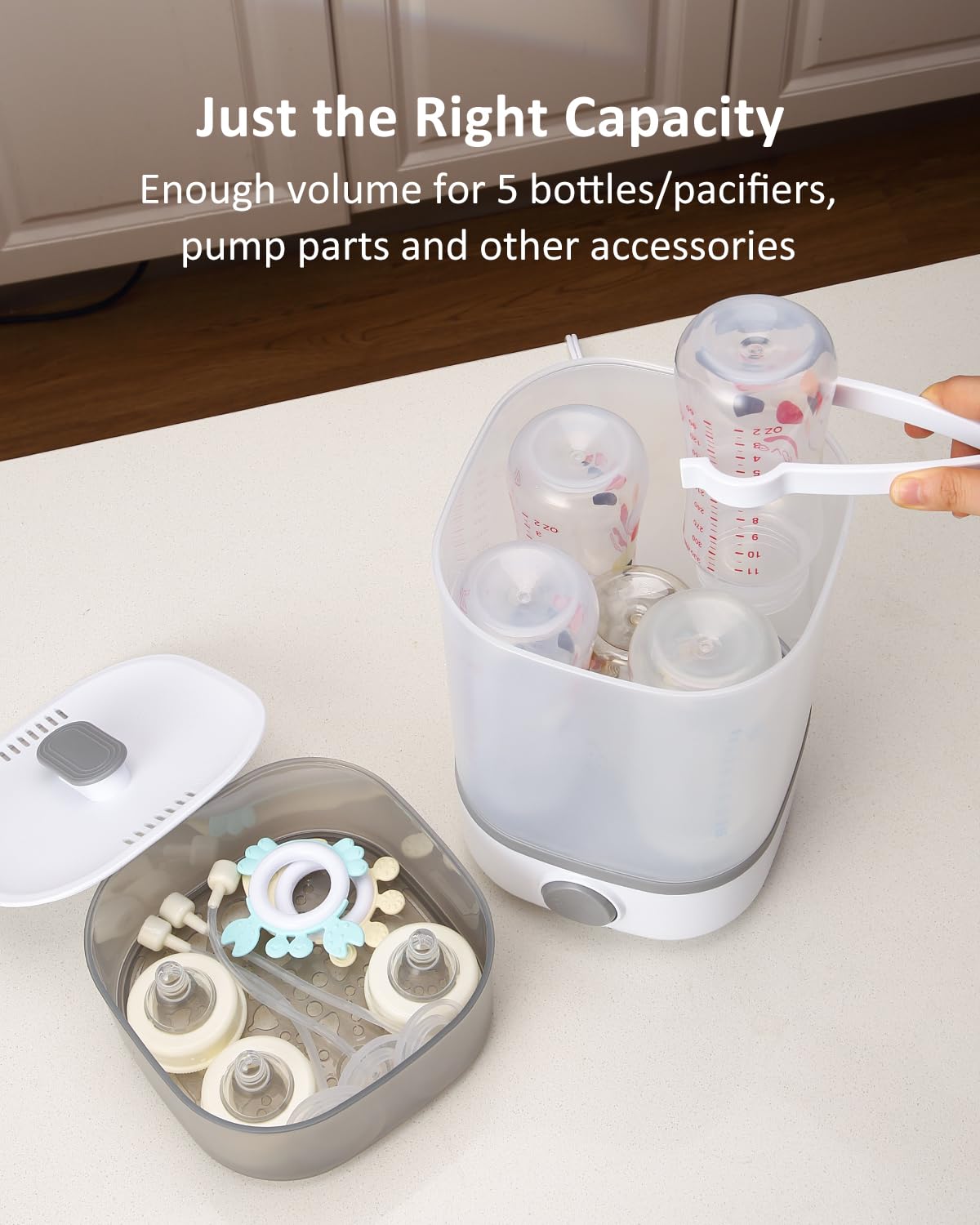 HAUTURE Electric Baby Bottle Sterilizer - Compact Steam Sanitizer for Bottles, Pacifiers & Breast Pump Parts | One-Button Operation | Perfect for Home, Travel & Daycare Use