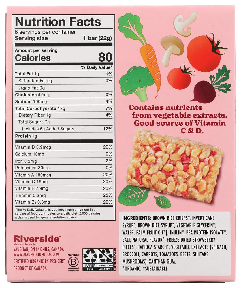 MadeGood Strawberry Crispy Squares - 6 Pack of Healthy, Gluten-Free Snacks (0.78oz Each) - Perfect for School Lunches, Office Snacks & On-the-Go Energy Boost