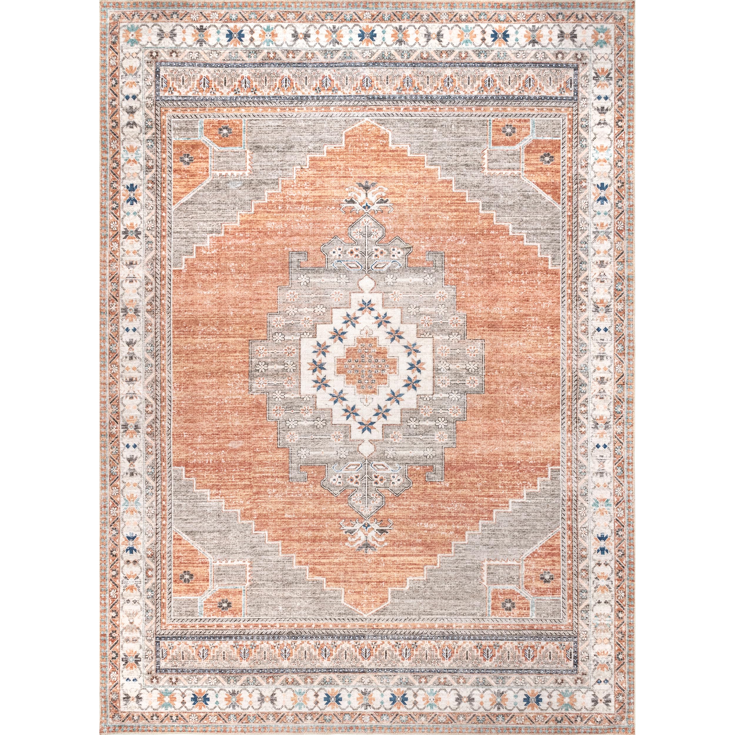 nuLOOM Alicia Machine Washable Medallion Ultra Thin Area Rug 8' x 10' Rust - Perfect for Living Room, Bedroom & Entryway Decor
