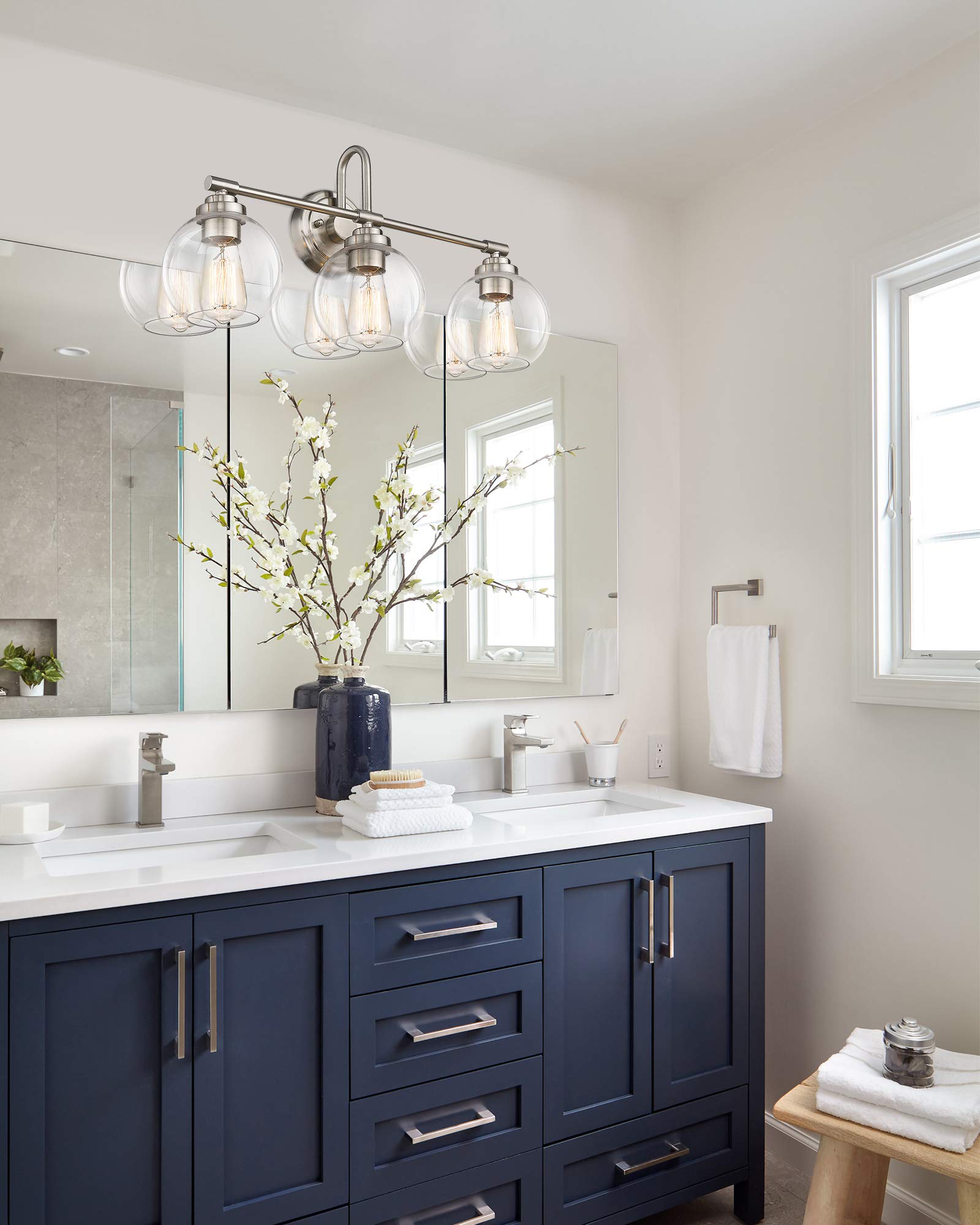 Brushed Nickel Vanity Light - 3-Light Bathroom Fixture with Clear Glass Shade for Modern Bathrooms