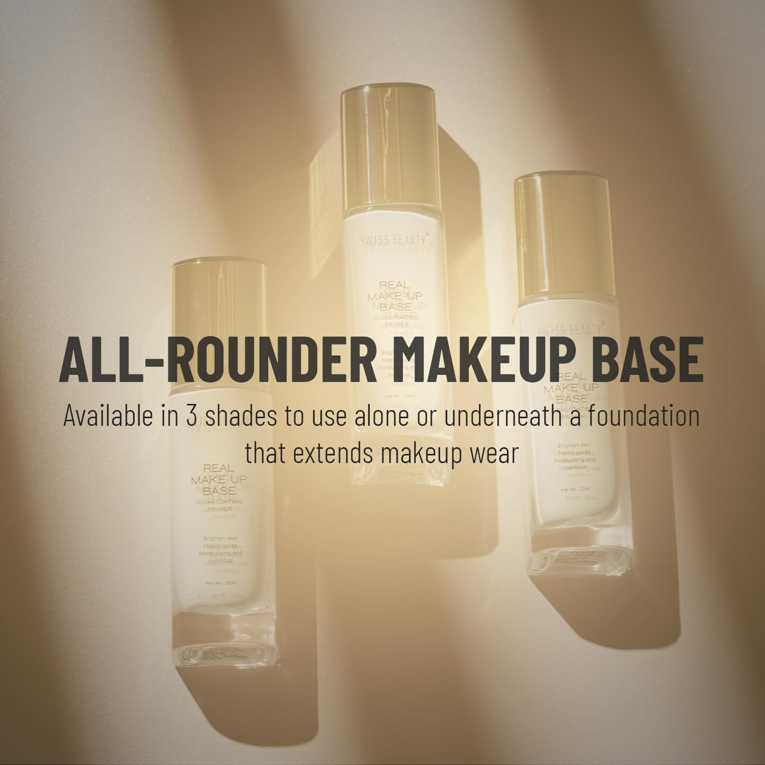Swiss Beauty Real Makeup Base Highlighting Primer | Hydrating Poreless Face Primer with Natural Glow Finish | Shade - Natural Tint, 32ml | Perfect for Daily Makeup, Bridal Looks & Photo Shoots