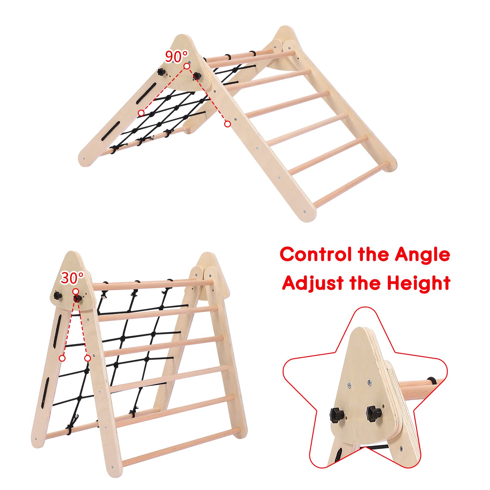 3-Piece Wooden Toddler Climbing Toy Set - Foldable Triangle Gym for Indoor Play, Kids Jungle Climber with Slide - Perfect for Home Playrooms, Daycares & Montessori Learning Activities