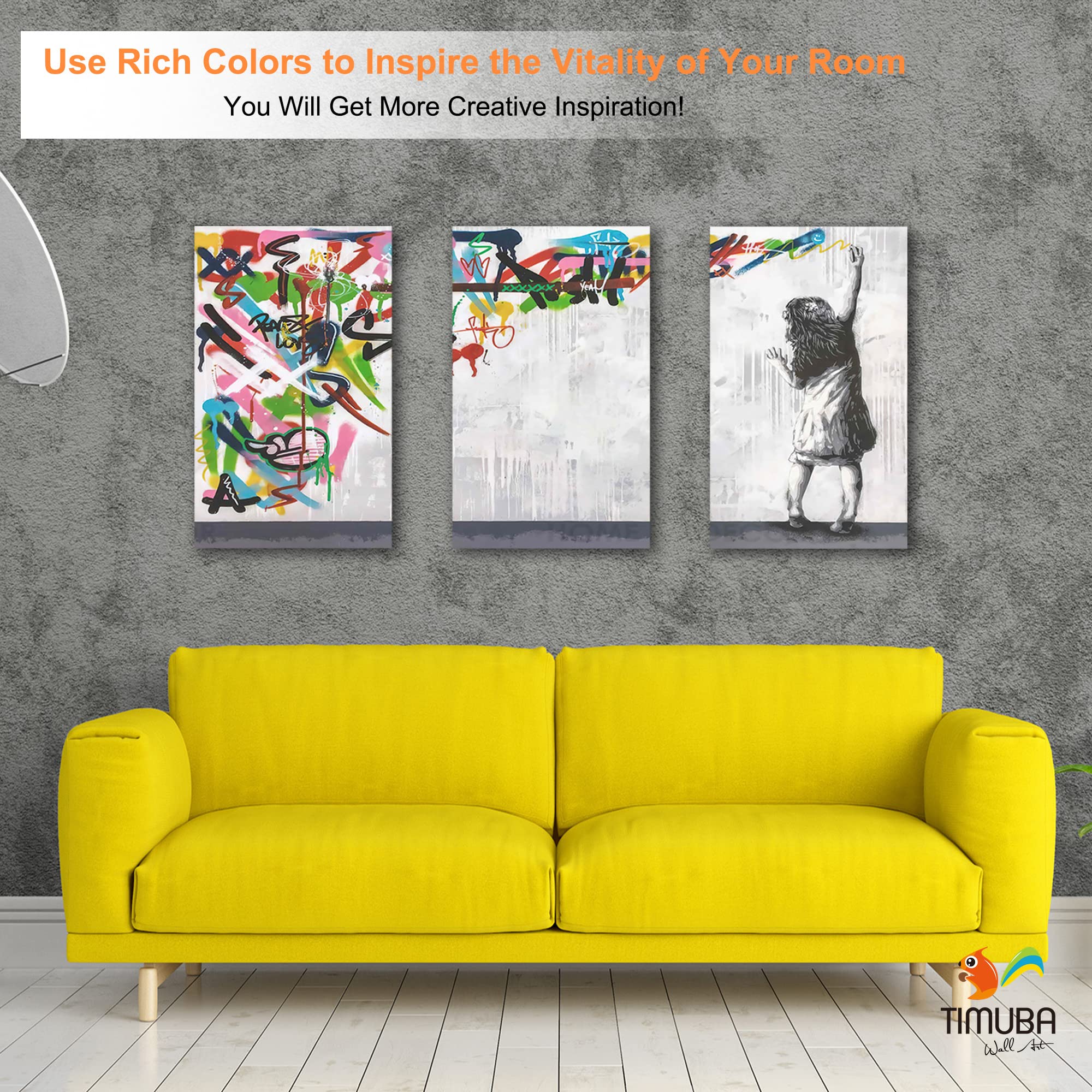 Urban Graffiti Wall Art Set - 3 Piece Street Art Canvas Prints, Framed Pop Art Decor for Bedroom & Living Room - Girl Scribbling Graffiti Style Wall Decor 20x30x3 - Perfect for Modern Home, Office & Dorm Room Decoration