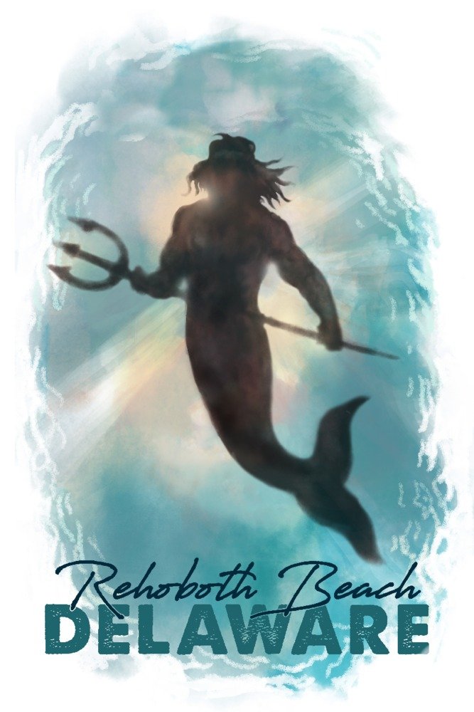 Deluxe 36x54 Giclee Print - Rehoboth Delaware Mermaid Underwater Travel Poster - Premium Wall Art Decor for Beach House, Coastal Living Room or Nautical Theme Bedroom