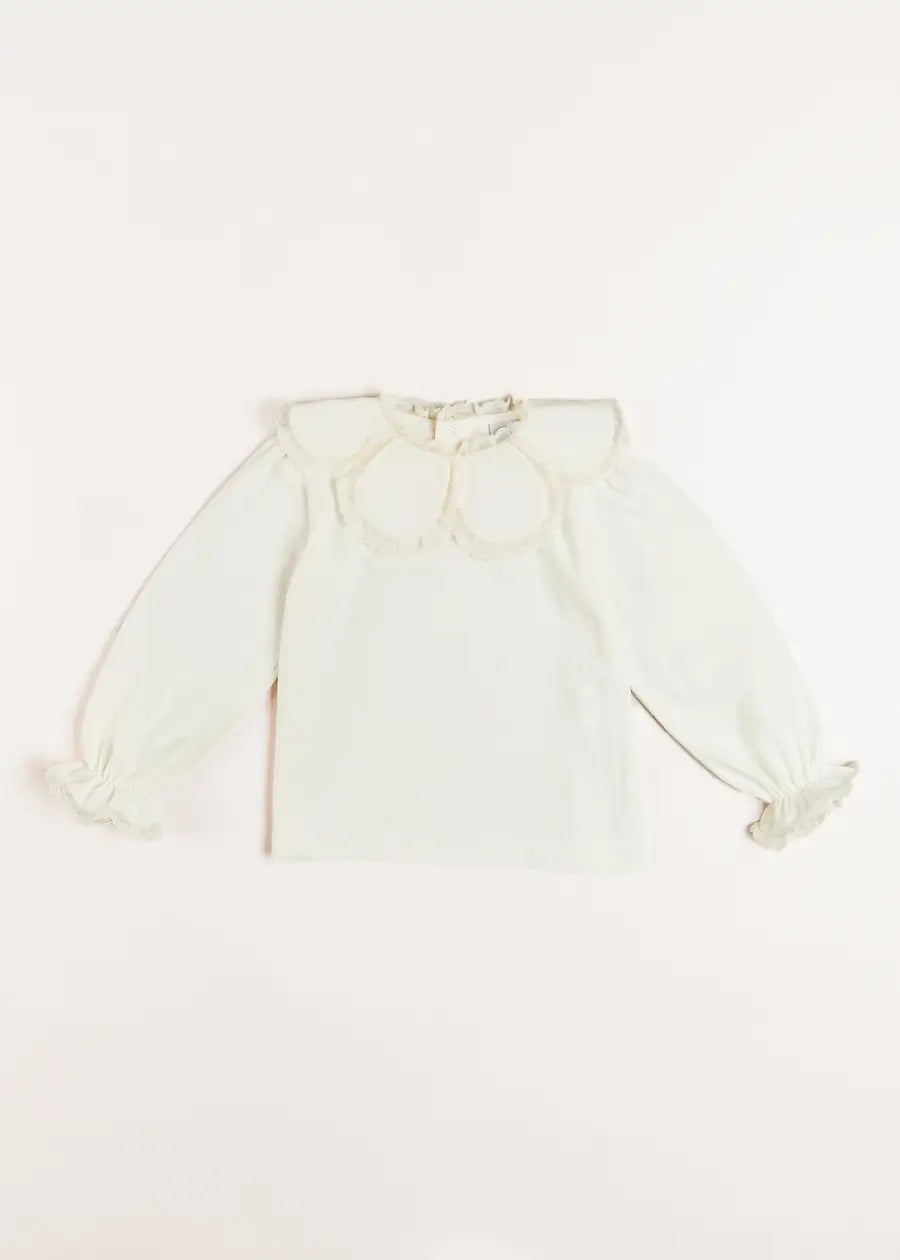 Cream Lace Trim Petal Collar Top for Girls (3-10 Years) - Perfect for Birthday Parties, School Photos & Special Occasions