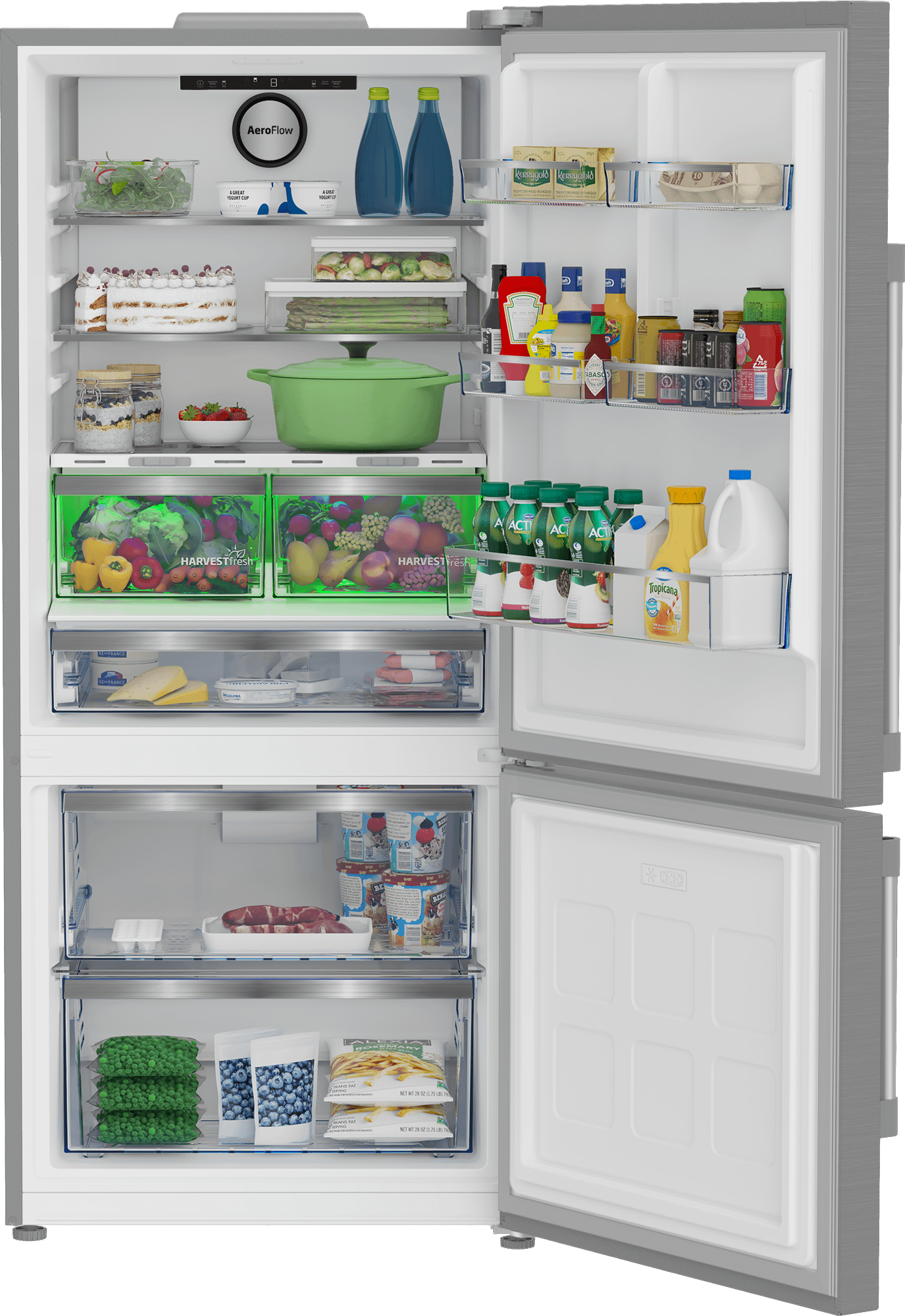 Beko BFBF30216SS 30-Inch Bottom Freezer Refrigerator - Energy Efficient Stainless Steel French Door Fridge for Kitchen, Home & Office Use