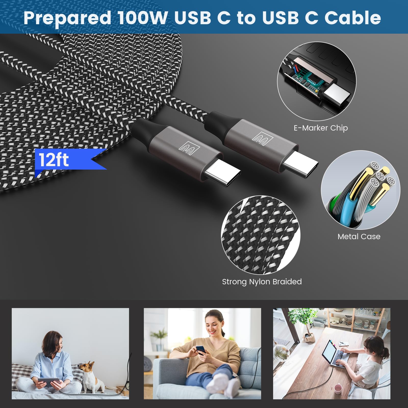 45W Super Fast USB-C Wall Charger [2 Pack] with 2X 12ft Cables - PD/PPS Compatible for Samsung Galaxy S23/S22/S20/Note 10 Series & Tab S8 - Perfect for Home, Office & Travel Charging