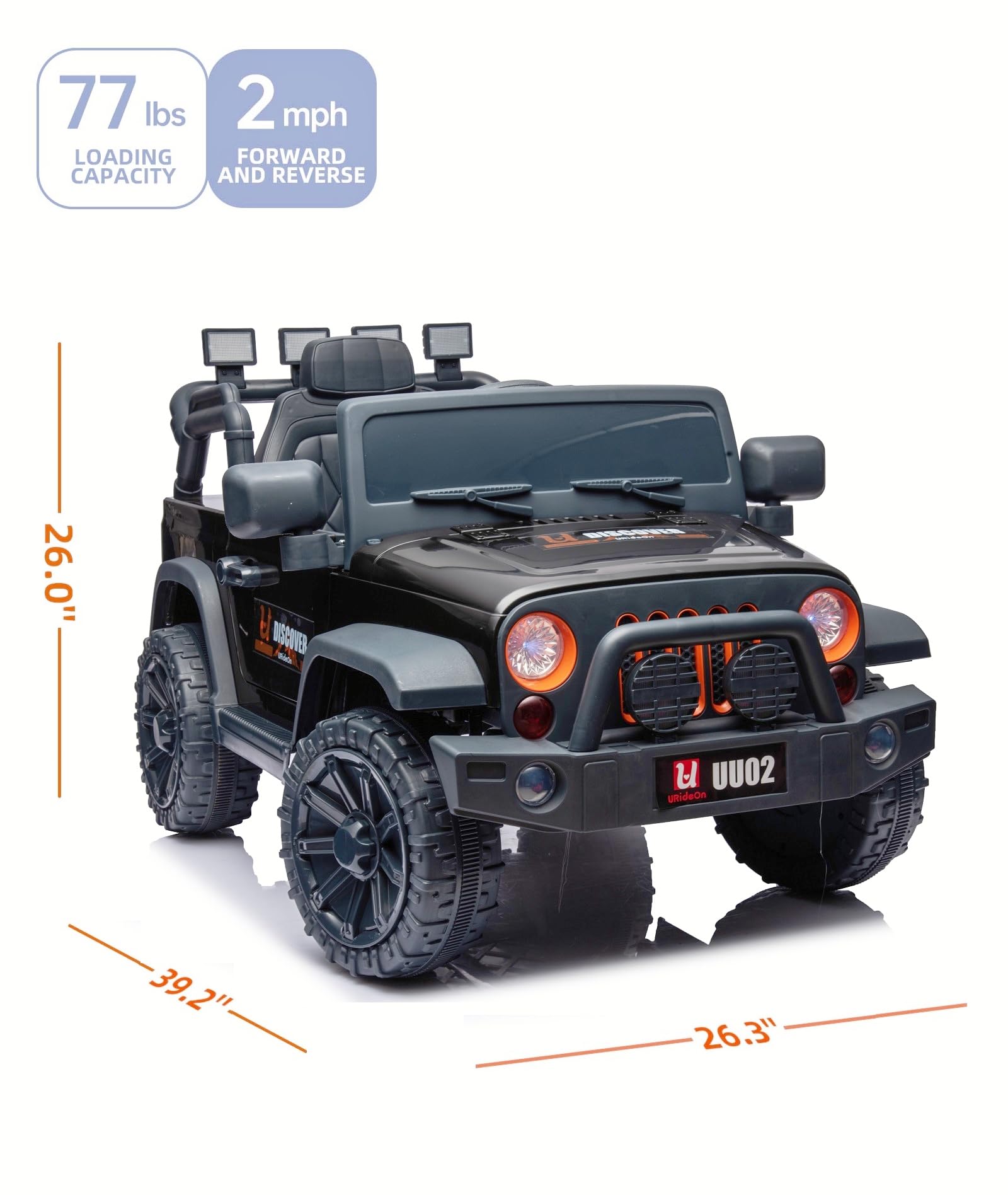 12V Kids Electric Ride On Truck with Parent Remote Control - 3 Speed Adjustable, LED Lights & MP3 Player - Battery Powered Toy Car for Boys & Girls (Black) - Perfect for Outdoor Play, Birthday Gifts and Family Fun Activities