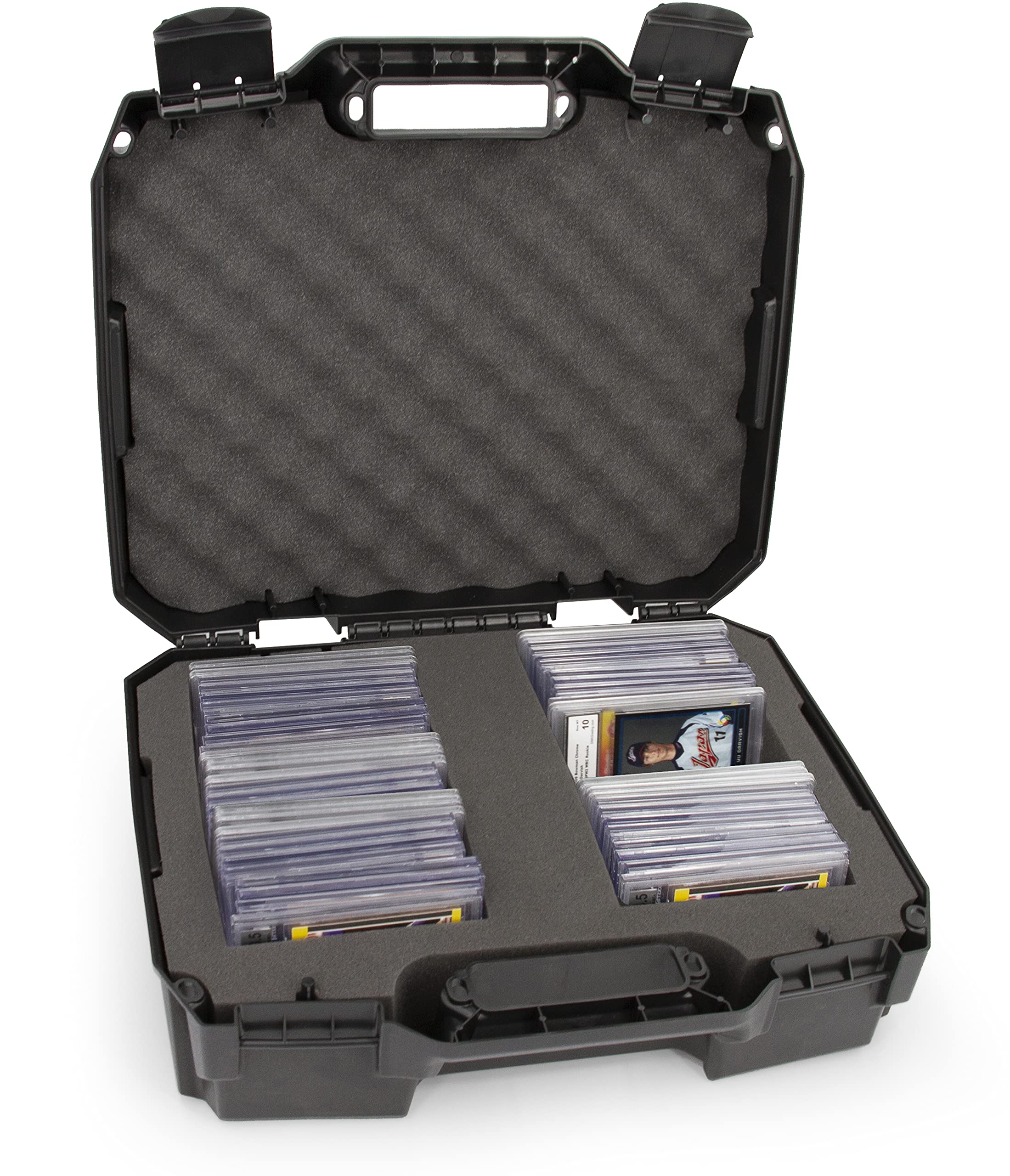 CASEMATIX Graded Card Case - Heavy Duty Storage Box for 60+ BGS PSA FGS SGC Graded Sports Cards | Impact Resistant Dual Foam Slots | Perfect for Collectors, Trading & Display - Portable Card Protector for Conventions & Travel