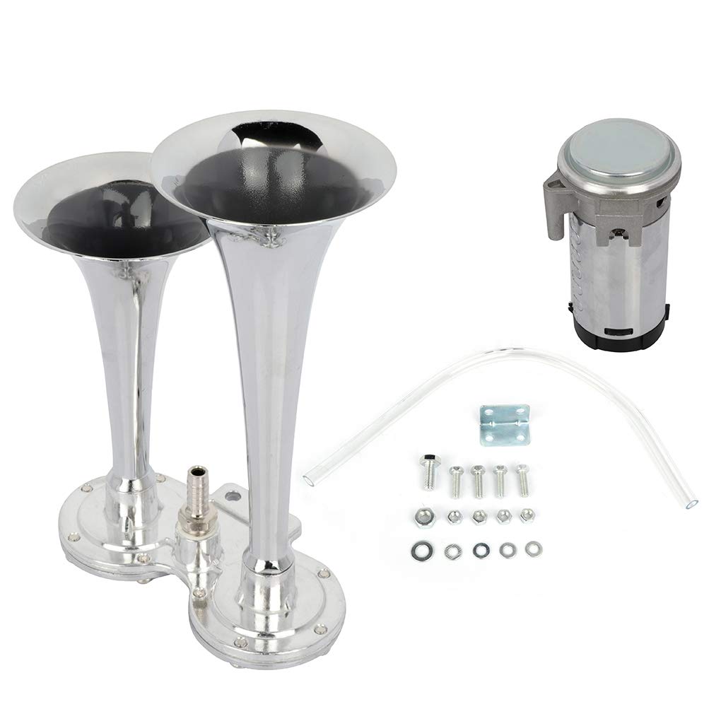 115dB Super Loud Dual Trumpet Air Horn with Compressor for Trucks, Cars & Vehicles (12V) - Perfect for Emergency Alerts, Safety Warnings & Sporting Events