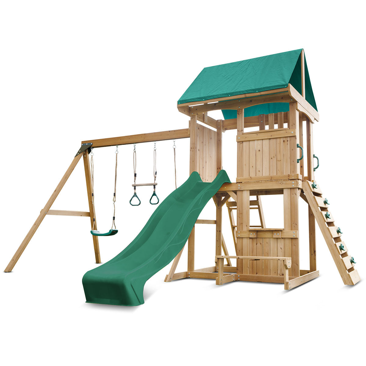 Carindale Play Centre & Swing Set with Green Slide - Outdoor Kids Playground Equipment for Backyard Fun & Family Bonding