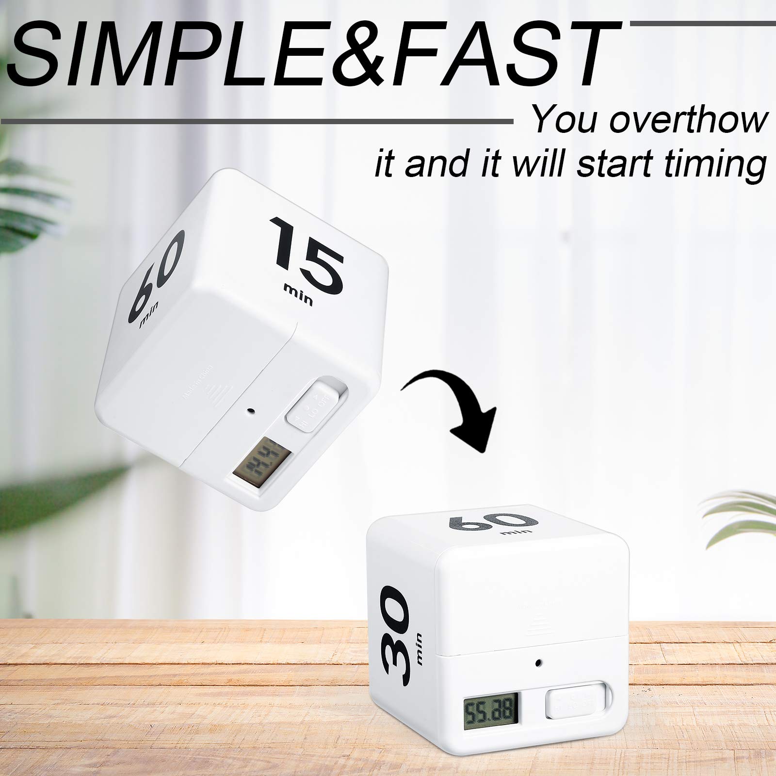 Weewooday 2.6 Inch White Cube Timer - ADHD Focus Tool with Gravity Sensor for Productivity, Workouts & Time Management (15/20/30/60 Min Settings) - Perfect for Studying, Cooking, Office & Classroom Use