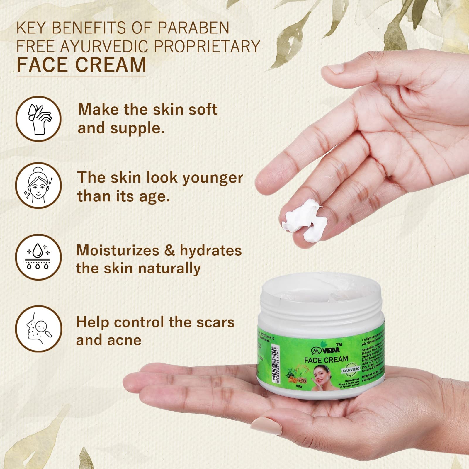 AK VEDA Anti-Aging Face Cream for All Skin Types - Deep Cleansing, Firming & Brightening Moisturizer (50g) | Day & Night Skincare Routine for Glowing Complexion
