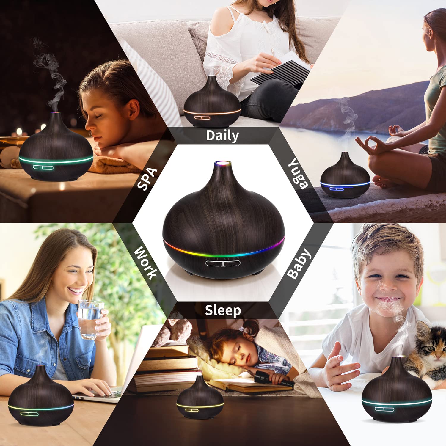 Ultrasonic Essential Oil Diffuser Humidifier - 4 Timer Settings & 7 Color LED Lights for Aromatherapy | Perfect for Home, Office, Yoga, Spa, Nursery & Study Room Relaxation