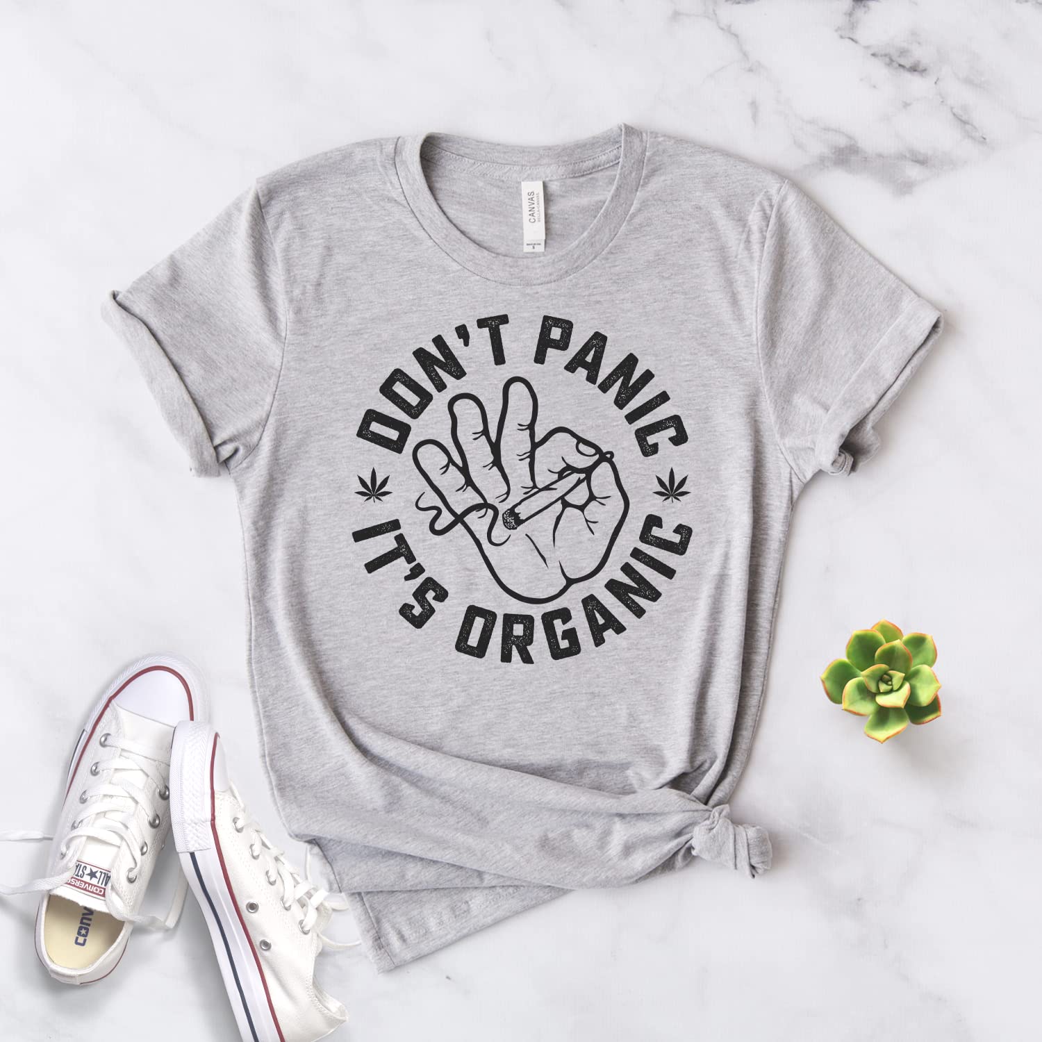 Organic Cannabis T-Shirt - Don’t Panic It’s Organic Unisex Softstyle Shirt - 420 Friendly Weed Apparel - Botanical Pot Plant Design for Men & Women - Perfect for Festivals, Casual Wear & Stoner Fashion