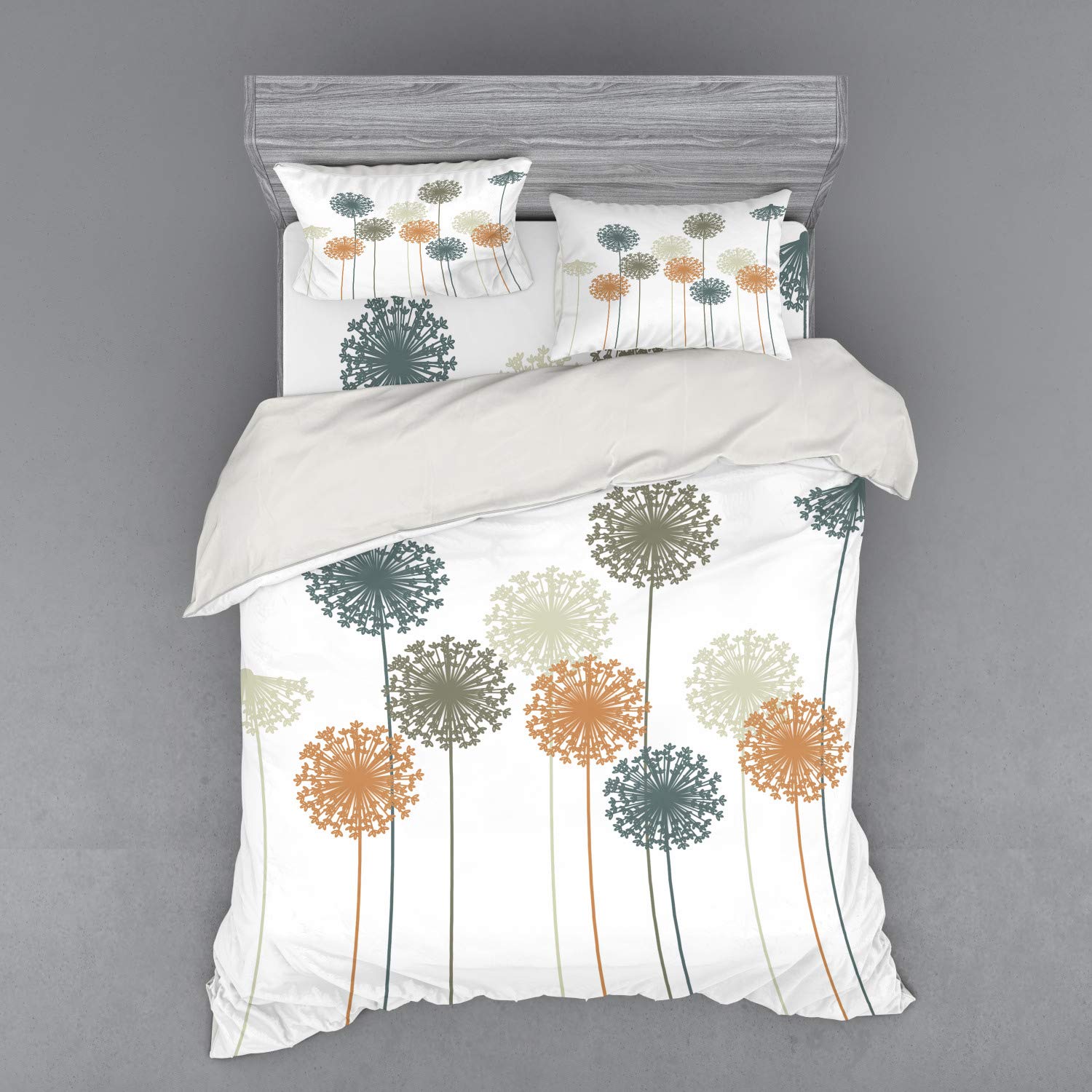 Ambesonne 4-Piece Queen Duvet Cover Set - Abstract Dandelion Wildflower Silhouette Design, Botanical Meadow Theme for Summer Bedding (Includes Shams & Fitted Sheet) | Perfect for Bohemian Bedroom Decor, Guest Room Makeover & Nature-Inspired Home Styling