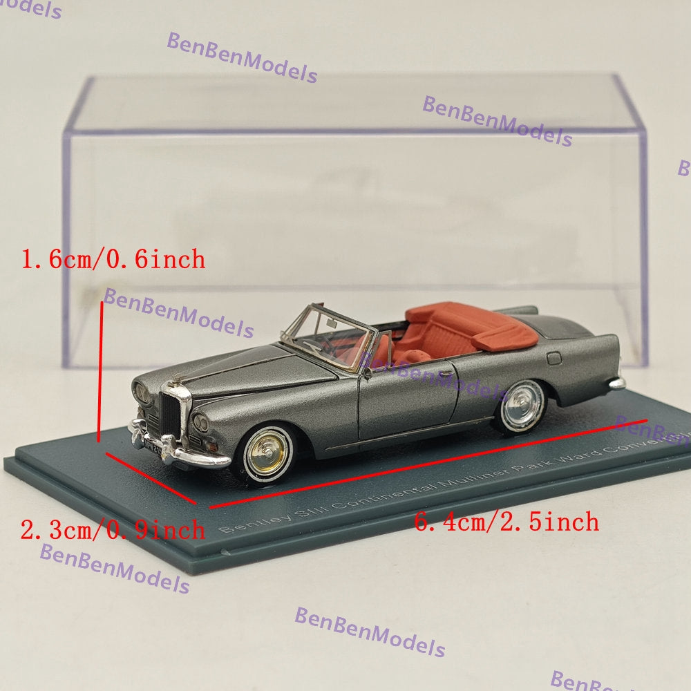 1/87 Scale NEO Bentley S3 Continental Mulliner Park Ward Convertible Gray Resin Diecast Model Car - Perfect for Collectors & Miniature Displays