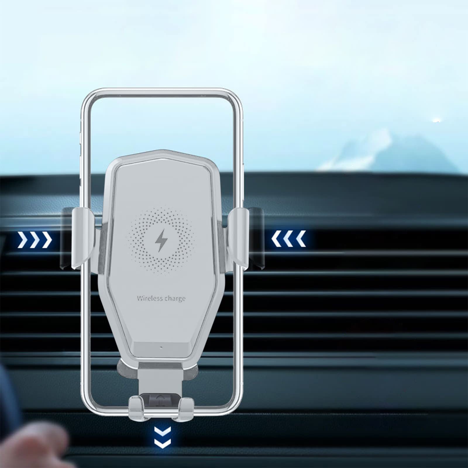 15W Fast Wireless Charging Car Phone Holder - Auto-Clamping Air Vent Mount with Type-C/Micro USB Dual Input for iPhone & Android - Universal Car Accessories for Safe Driving (White) - Perfect for Commuting, Road Trips & GPS Navigation