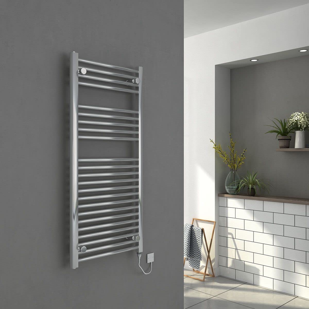 250W Electric Heated Towel Rail Radiator - 1100 x 500mm Chrome Bathroom Towel Warmer for Spa, Luxury Hotels & Cozy Home Use