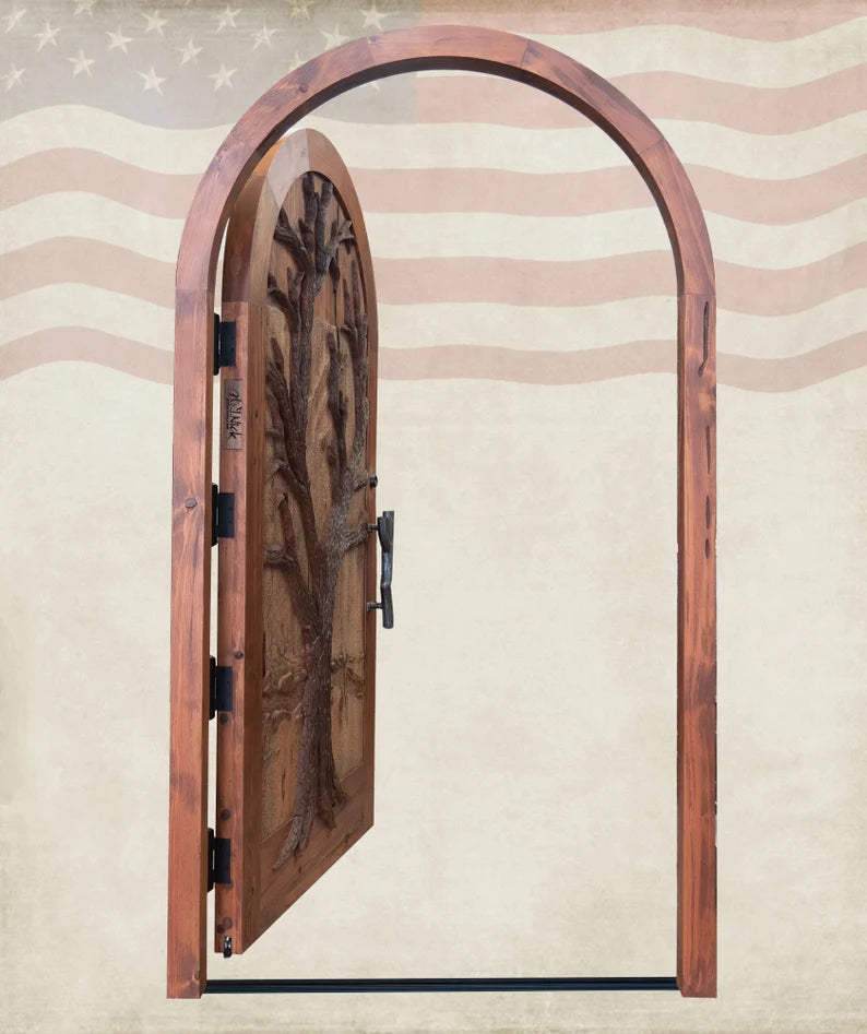 Hand Carved Tree of Life Sun Moon Wooden Door - Custom Made Interior & Exterior Solid Wood Entry Door for Home, Bedroom, Patio & Garden Decor