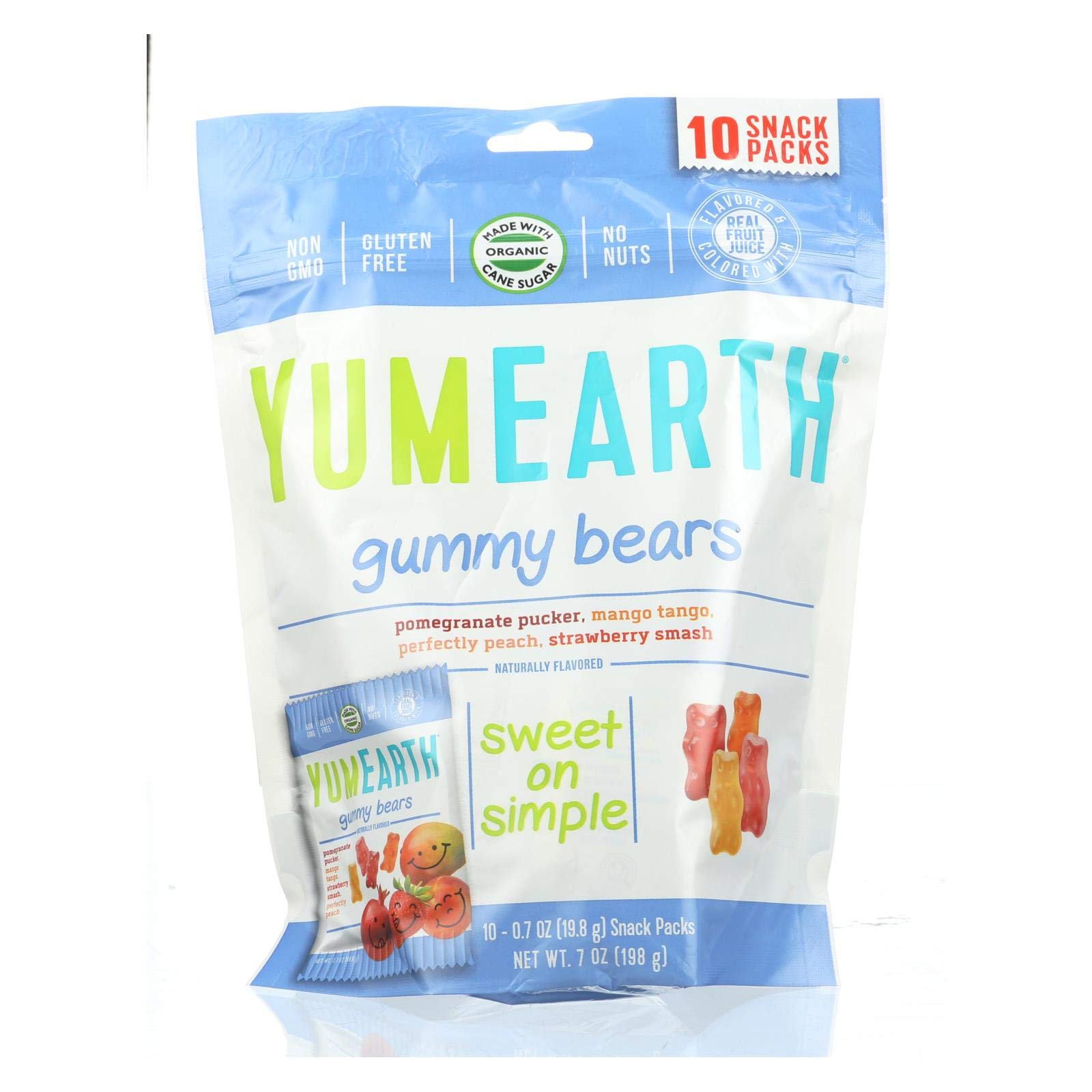 Yummy Earth Organic Gummy Bears - 12 Pack of 10x0.7oz Snack Packs | Vegan, Gluten-Free Candy for Kids & Adults | Perfect for Lunchboxes, Party Favors & Healthy Treats